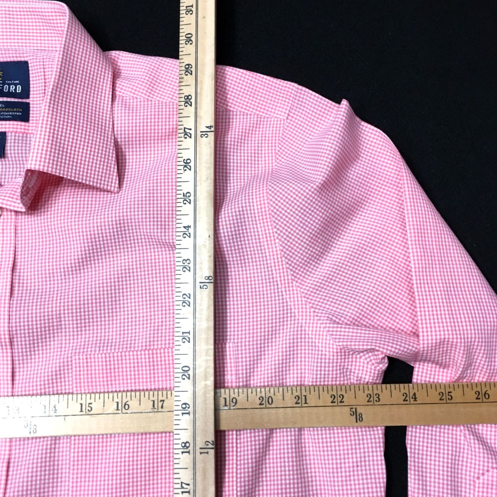 Stafford Stafford Dress Shirt Mens 16.5 32/33 PINK CHECK Button Up TRAVEL EASY CARE Size 46R - 5 Thumbnail