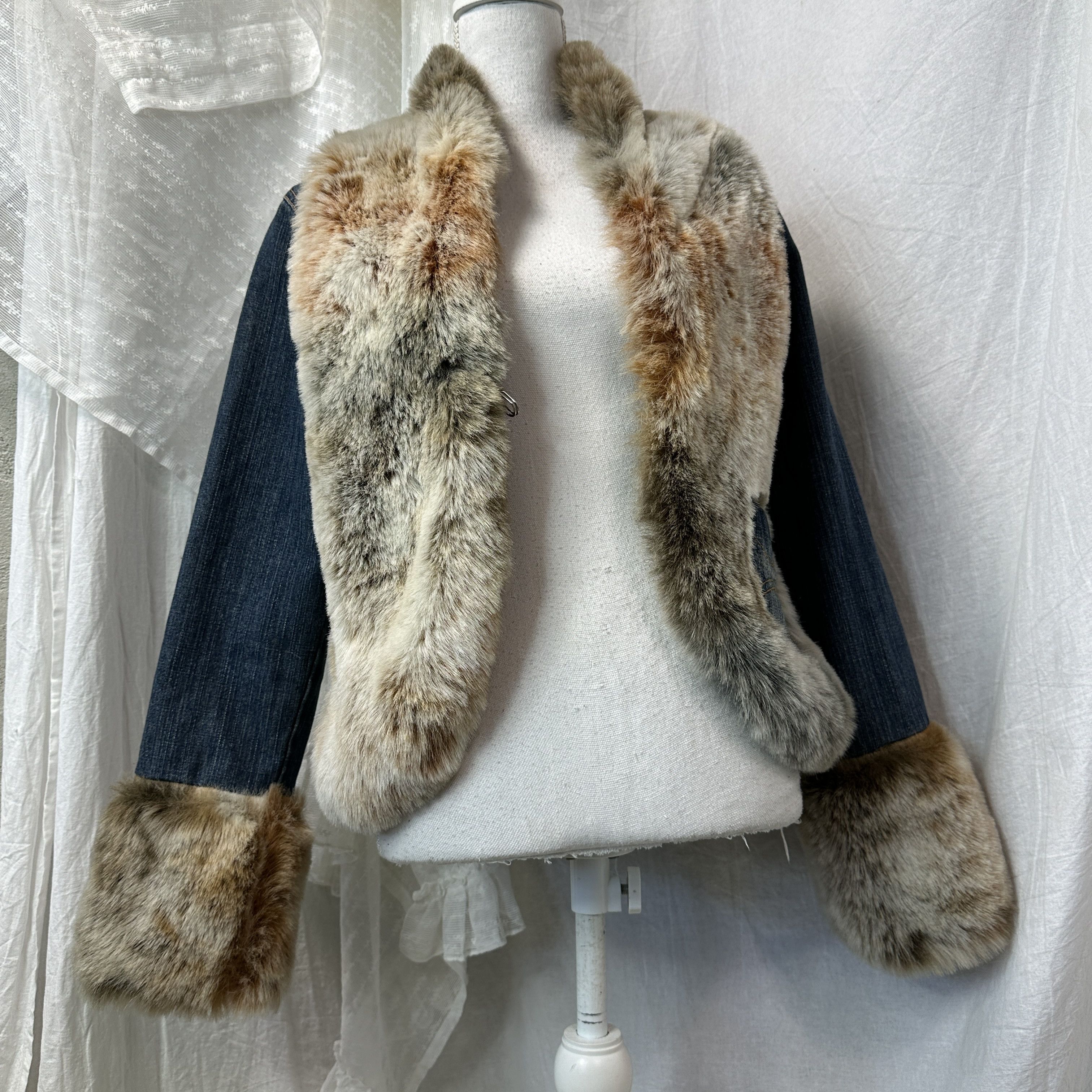 Vintage Vintage Avant Garde Denim Faux Fur Jeans Jacket 00s Size M / US 6-8 / IT 42-44 - 8 Thumbnail