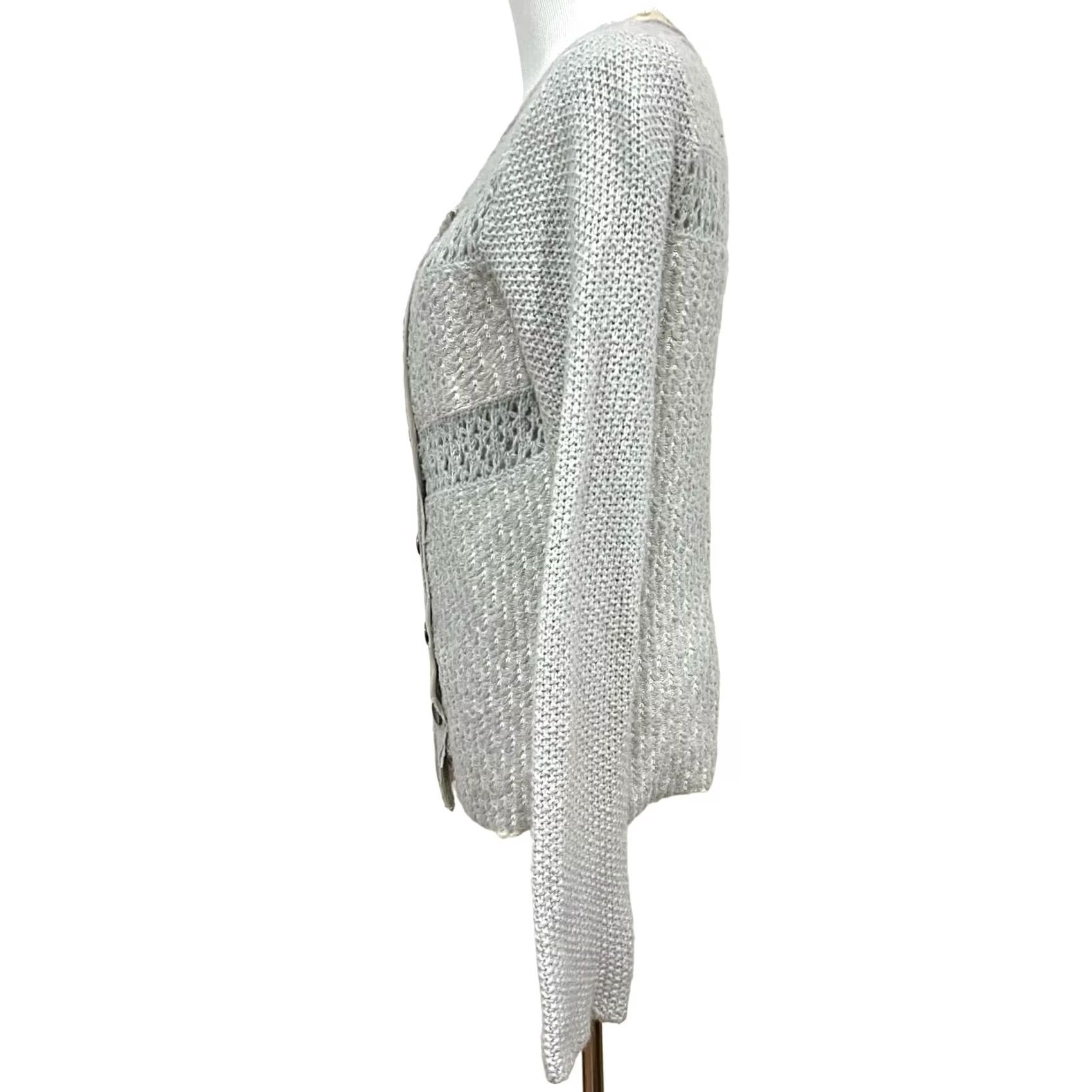 Free People VINTAGE Free People Gray Cardigan Sweater Crochet Stripe Crossover Button Up Women’s L Size L / US 10 / IT 46 - 6 Thumbnail