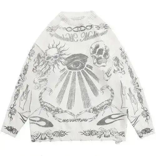 Aran Isles Knitwear Grunge y2k goth skull tribal print knit White sweater Size US L / EU 52-54 / 3 - 1 Thumbnail