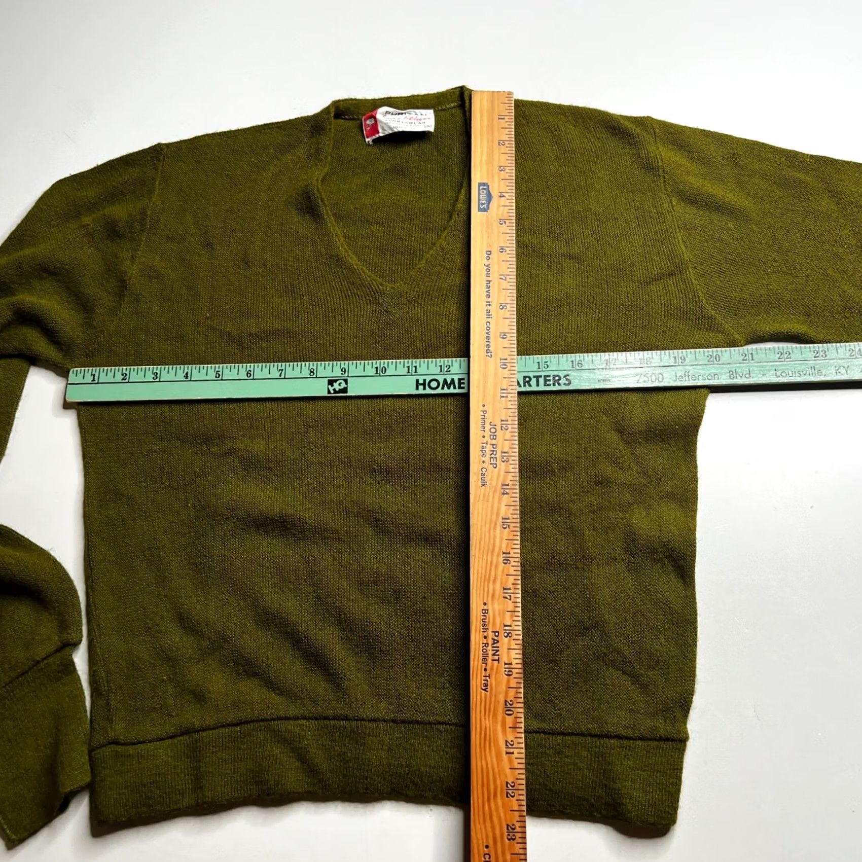 Olive VINTAGE Puritan Gary Player Sweater Mens S Olive Green Orlon 1960s V-Neck Size US S / EU 44-46 / 1 - 3 Thumbnail