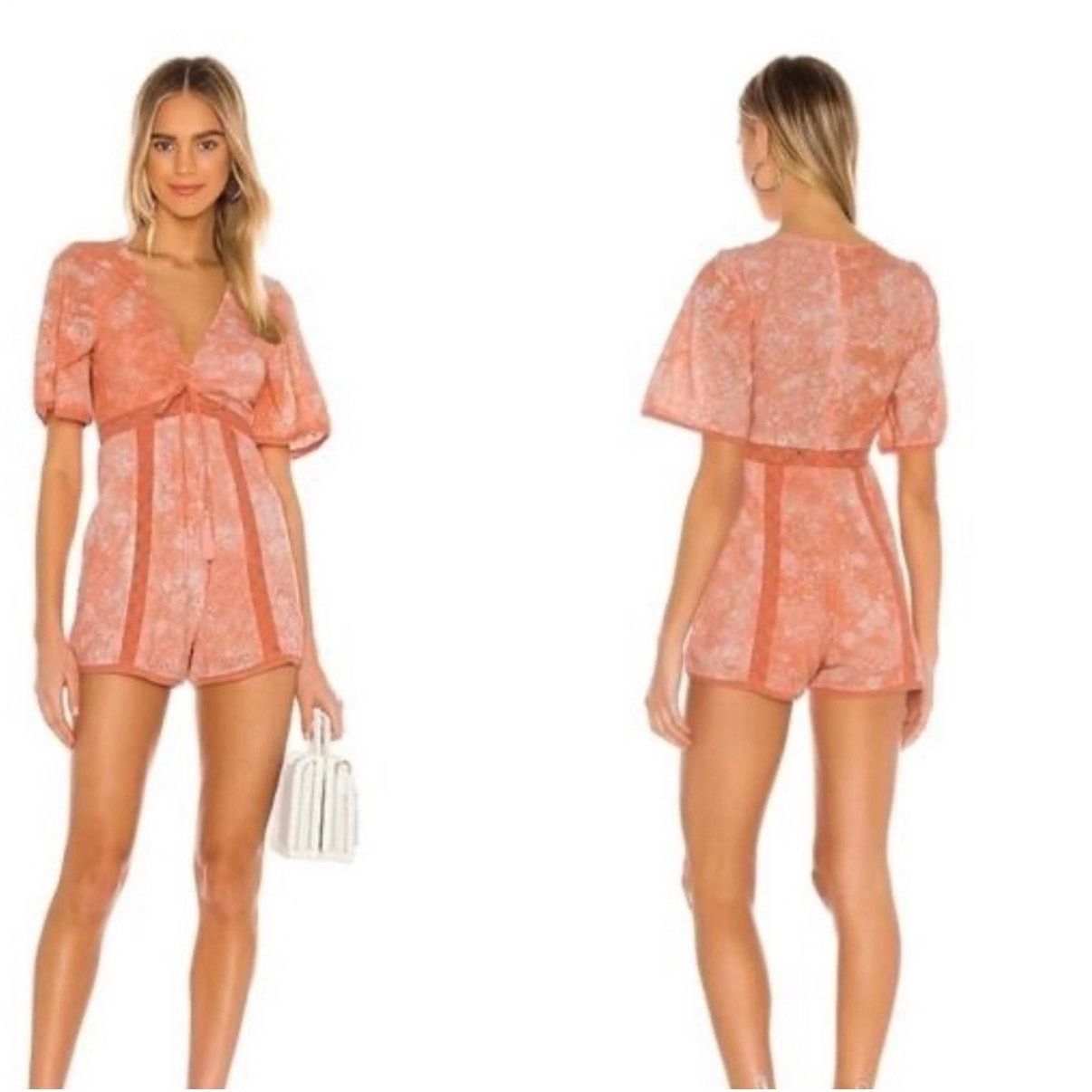 REVOLVE Revolve Tularosa Monroe Eyelet Romper Coral/Orange Tie-Dye,M Size M / US 6-8 / IT 42-44 - 1 Thumbnail