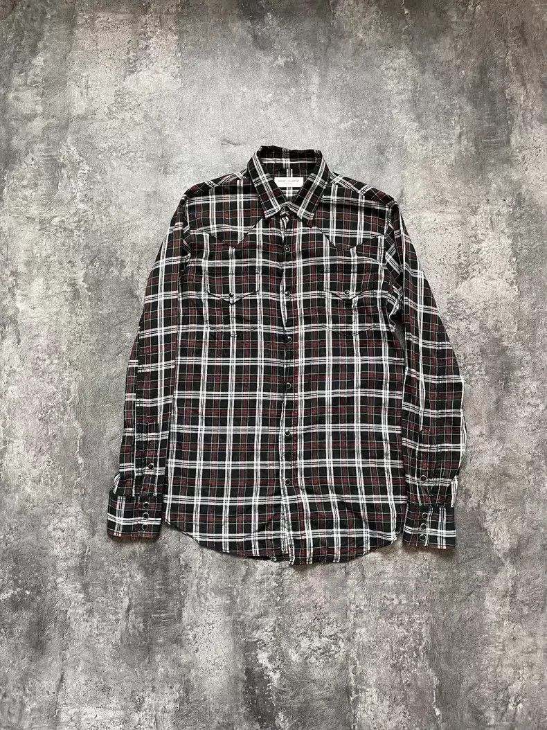 Saint Laurent Paris Saint Laurent Paris Double Pocket Cat Eye Button Plaid Shi Size US L / EU 52-54 / 3 - 1 Thumbnail