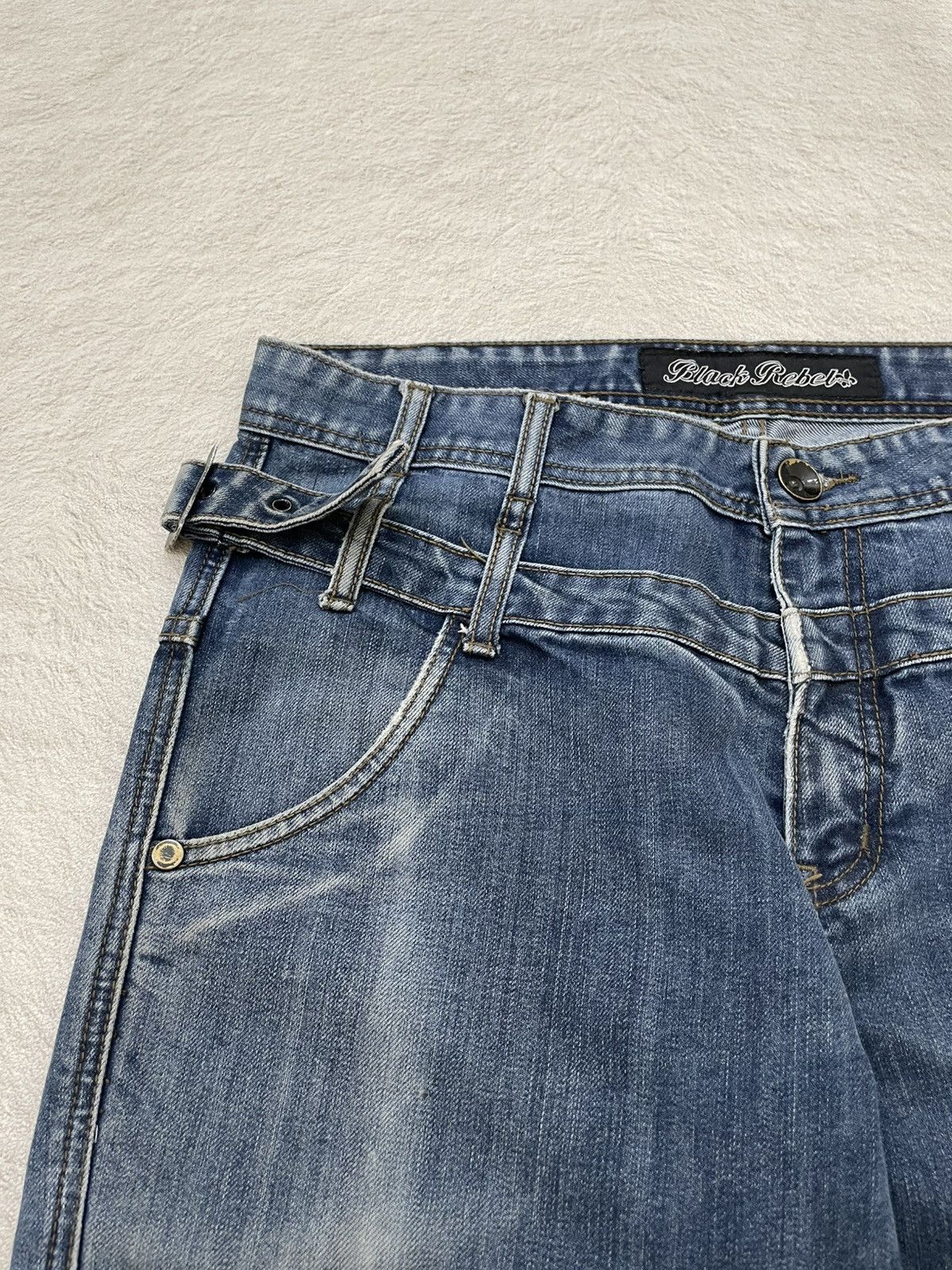 2000s Black Label Double Waist Denim Embroidered Y2K Japan