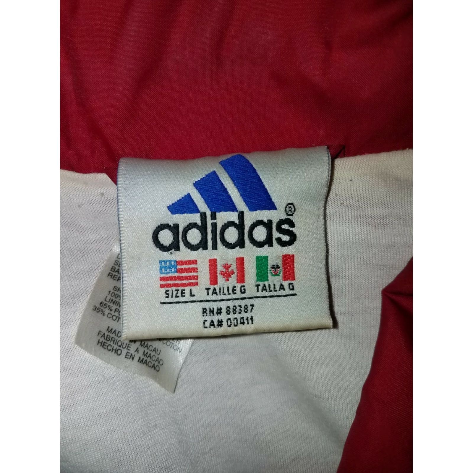 Adidas VINTAGE adidas Windbreaker Jacket Mens L Red/ White/ Black Track Style Polyester Coat Size US L / EU 52-54 / 3 - 6 Thumbnail