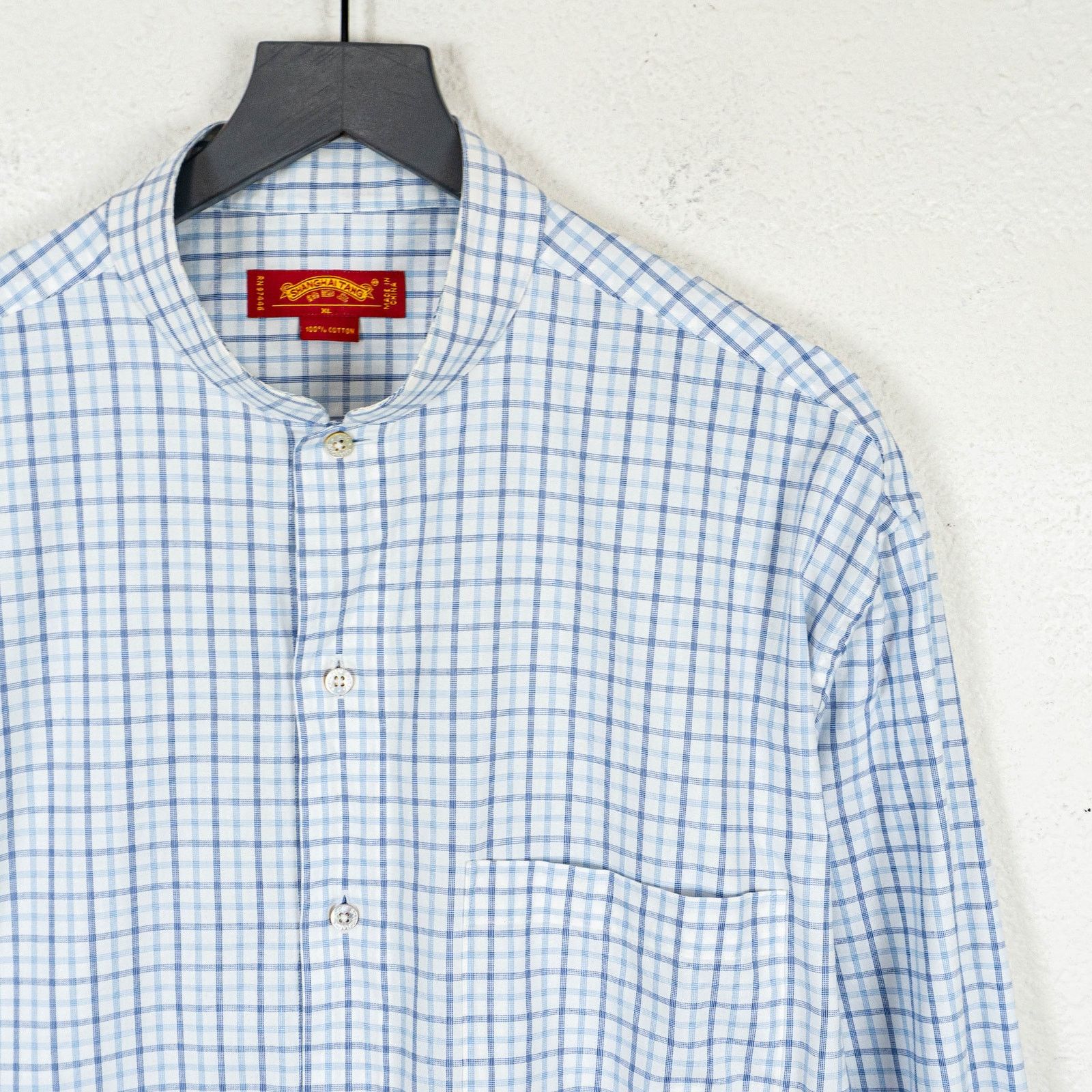 Shanghai Tang Shanghai Tang Blue check Mandarin Collar button down XL Size US XL / EU 56 / 4 - 4 Thumbnail