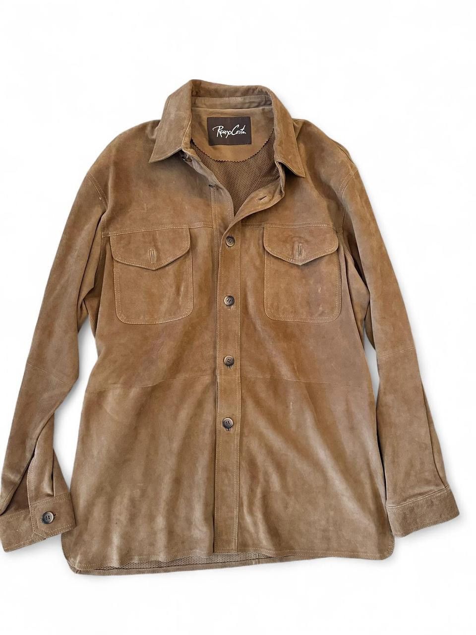 Renzo Costa Camel Suede Leather Shacket Luxury Designer