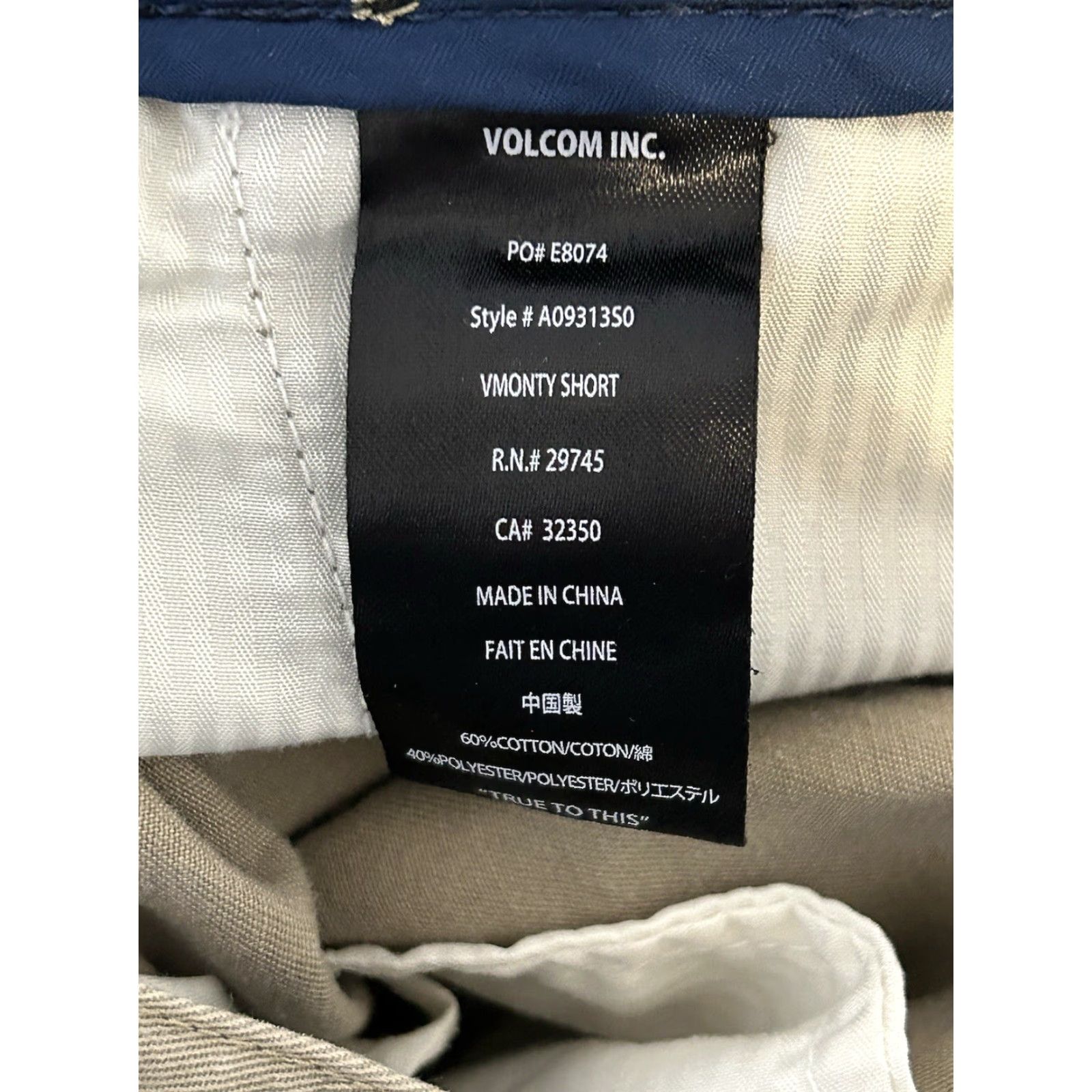 Volcom Volcom Mens Flat Front Shorts Chino 36 Beige Tan 2 Front 2 Back Pockets Belt Loops Zip Button Casual Everyday Spring Summer Fall Mens Size US 36 / EU 52 - 5 Thumbnail