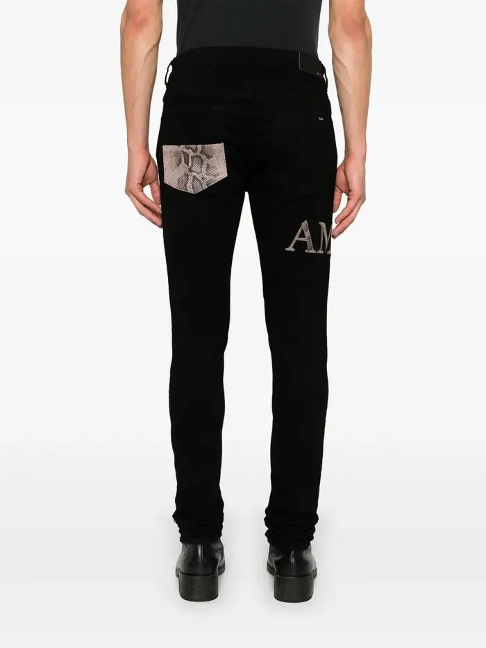 Amiri o1orln0326 Snake Logo Jeans in Black Size US 35 - 4 Thumbnail