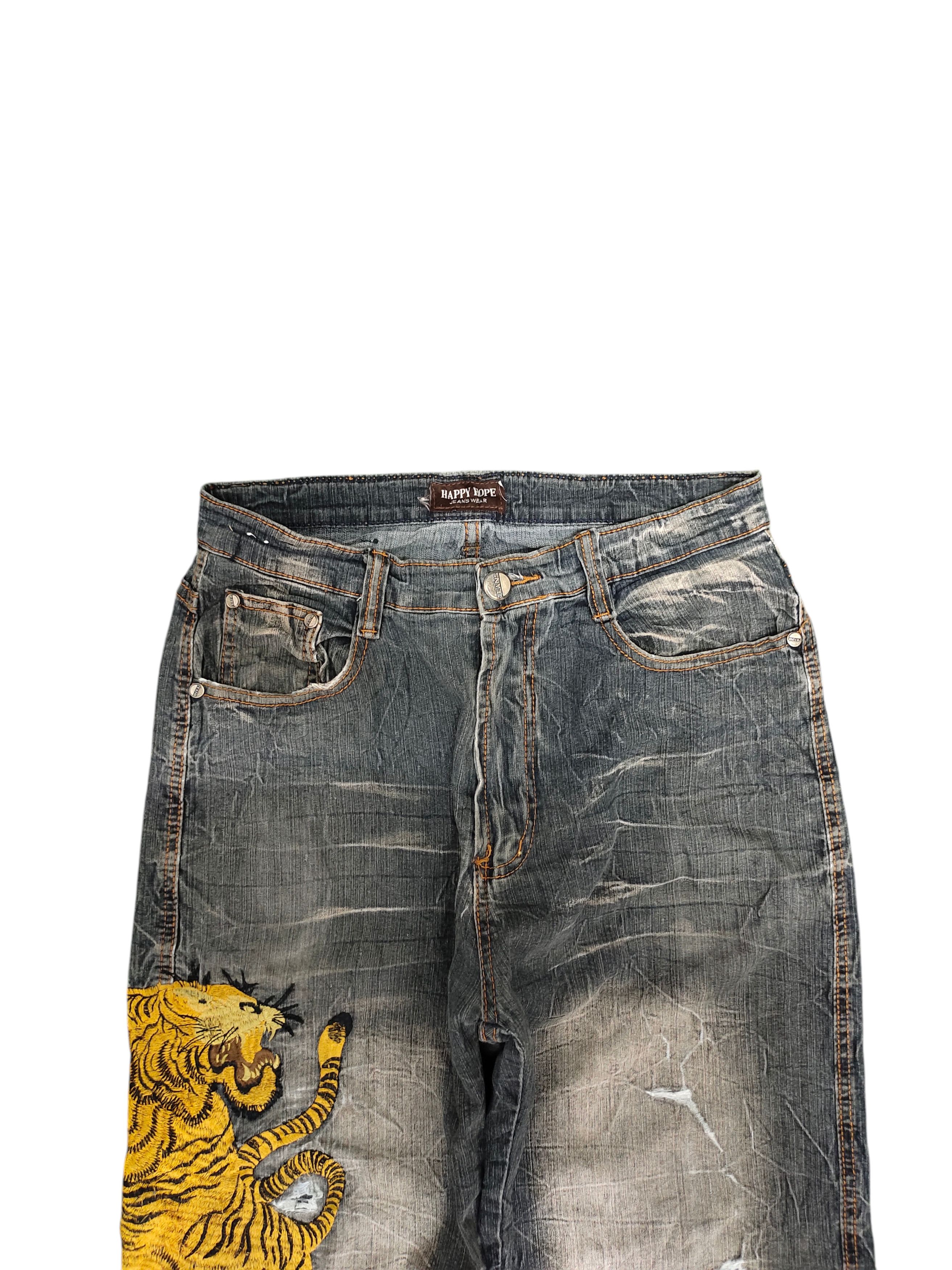 Karakuri Tamashii Vintage Sukajan Tiger Embroidered Distress Denim Jeans Size US 30 / EU 46 - 2 Thumbnail