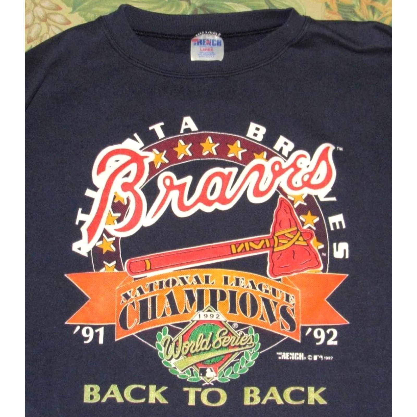 Vintage Vtg ATLANTA BRAVES Sweatshirt Back To Back Champs Large Shirt Mens Large Blue Braves Back To Back Champs Sweatshirt Size US L / EU 52-54 / 3 - 2 Thumbnail