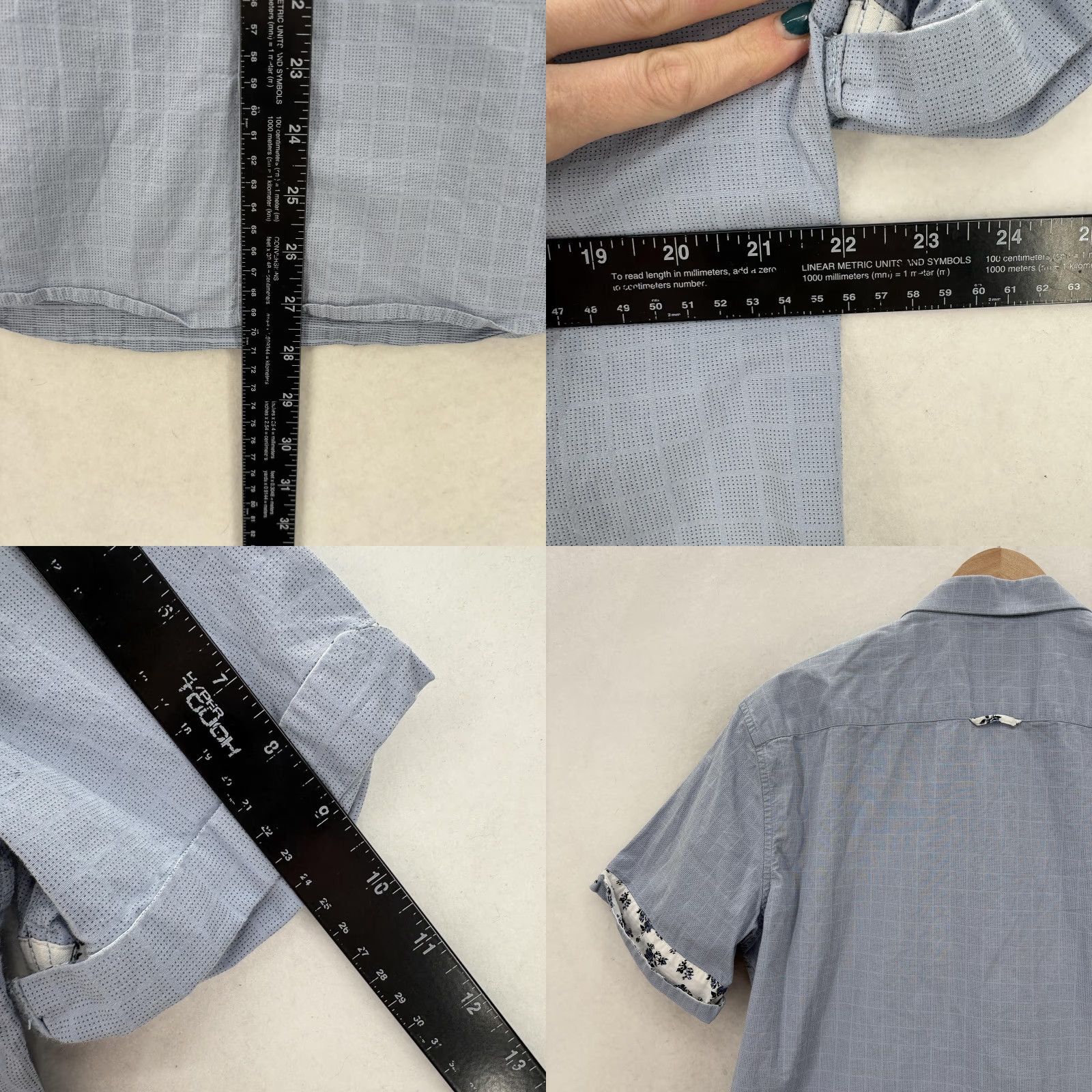 Vintage 7 Diamonds Shirt Mens Large Blue Check Short Sleeve Button Up Casual Stretch Size US L / EU 52-54 / 3 - 8 Thumbnail