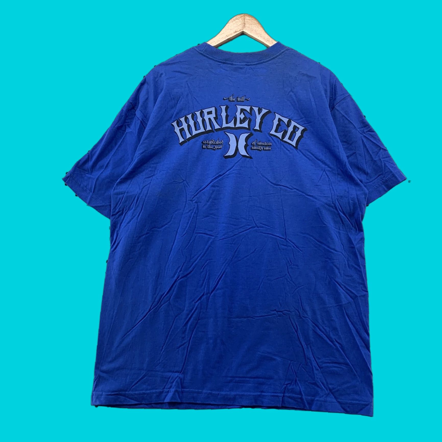 Hurley VINTAGE Hurley Shirt Blue Mens XL Short Sleeve Crew Neck Logo 100% Cotton Skate Surfer 90s Mens Size US XL / EU 56 / 4 - 1 Thumbnail