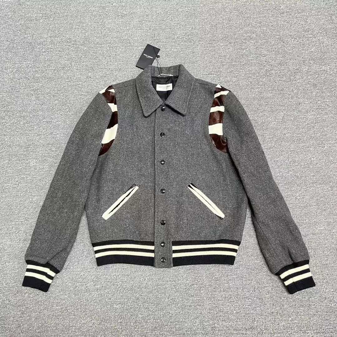 Saint Laurent Paris Saint Laurent Gray Varsity Jacket Size US M / EU 48-50 / 2 - 1 Thumbnail