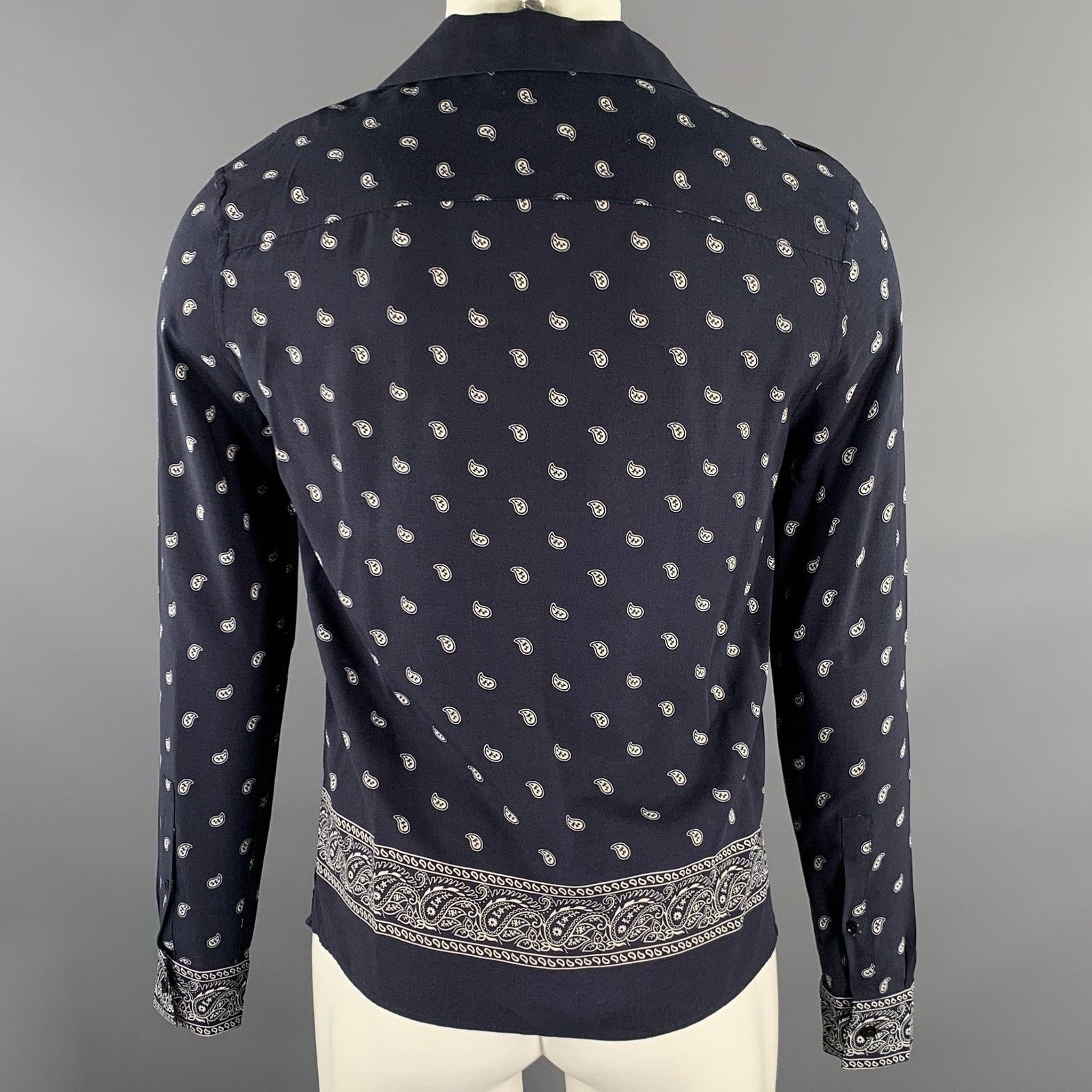 The Kooples THE KOOPLES XS Navy Bandana Viscose Camp Long Sleeve Shirt Size US XS / EU 42 / 0 - 4 Thumbnail