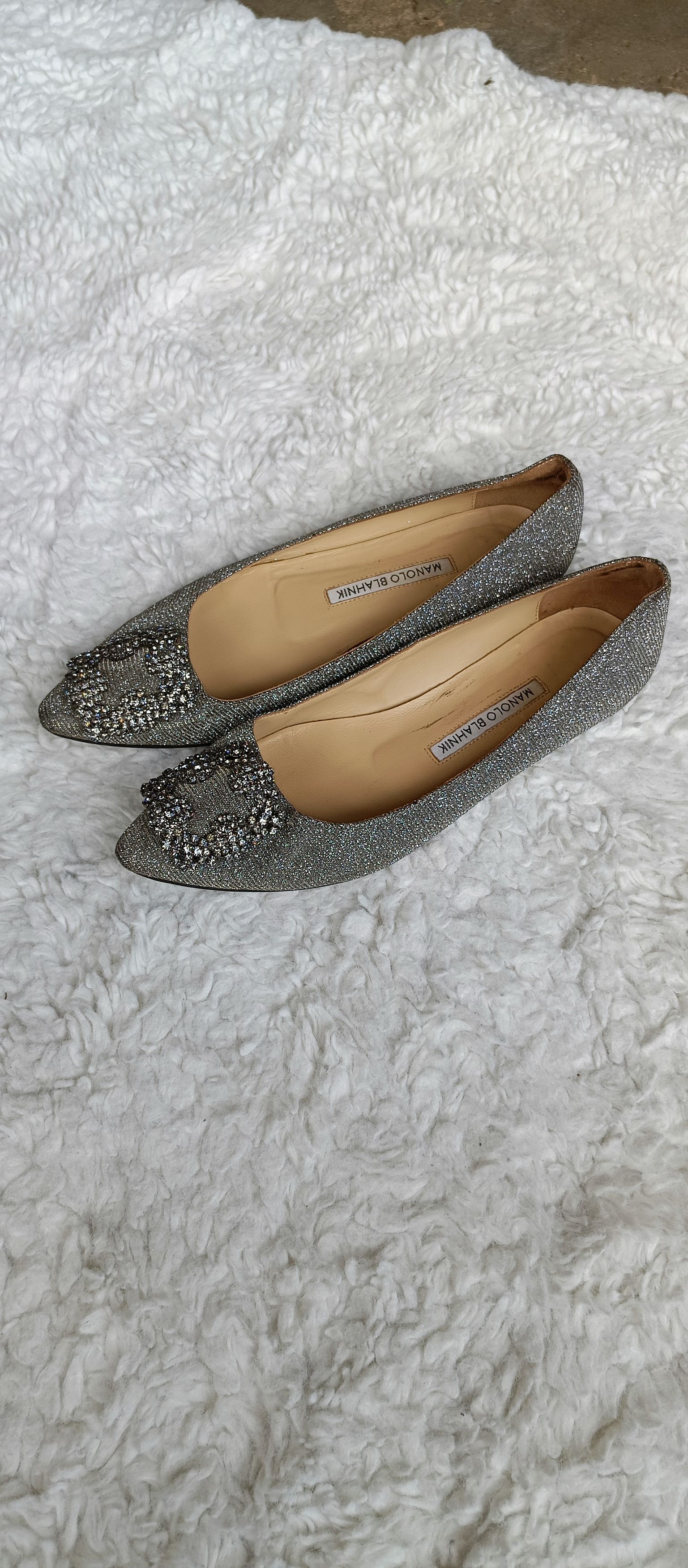 Manolo Blahnik MANOLO BLAHNIK Hangisi Silver Metallic Woven Size US 6 / IT 36 - 4 Thumbnail