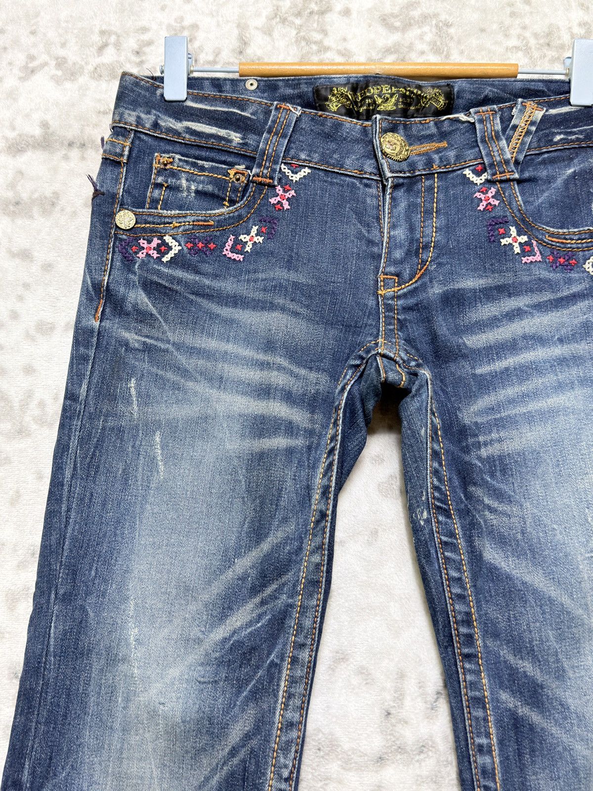 Hysteric Glamour Red Pepper Y2K Mud Wash Embroidered Wing Flare Bootcut Jeans Size US 28 / EU 44 - 4 Thumbnail