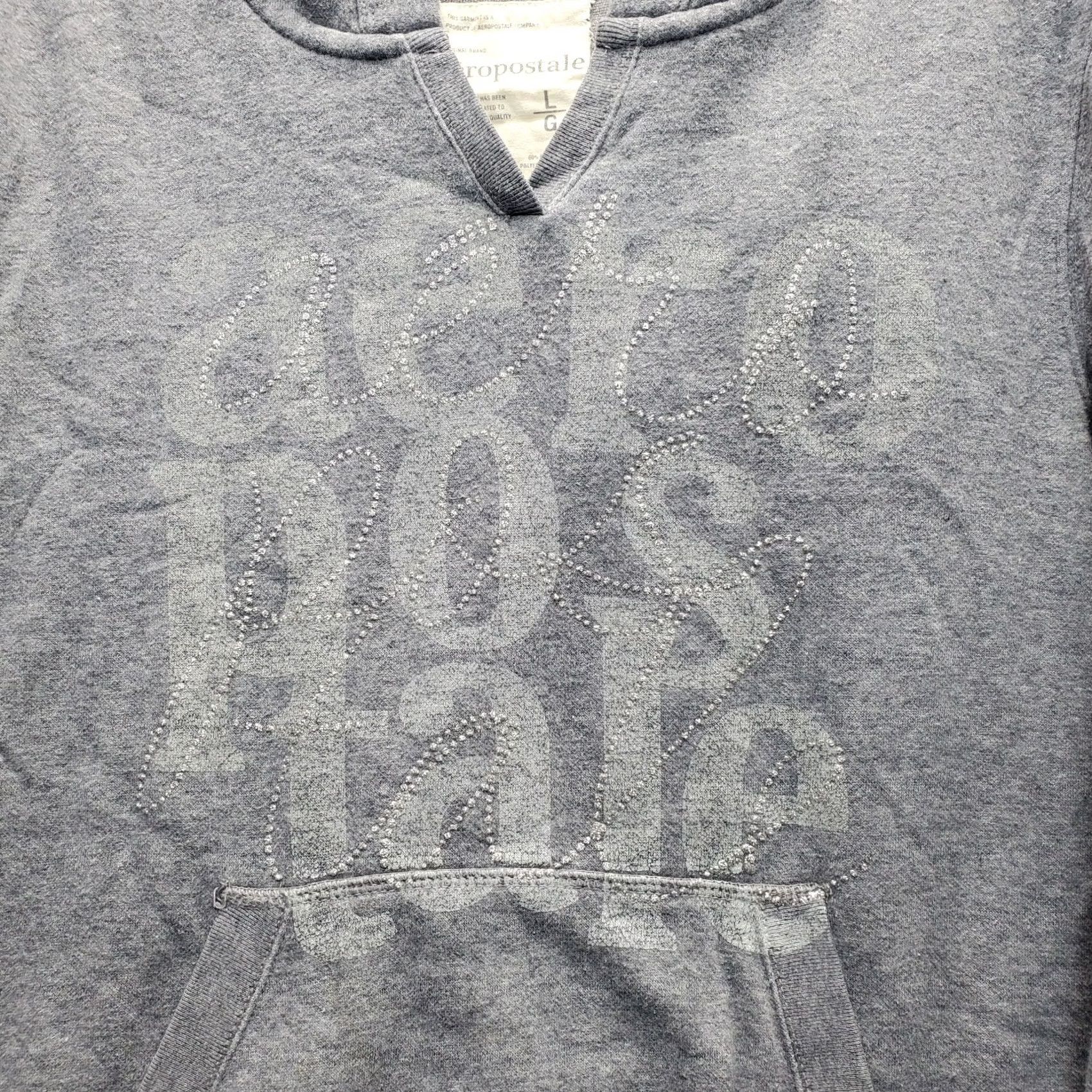Vintage Aéropostale Hoodie Womens L Gray Fleece Lined Glitter Logo Long Sleeve Pullover Size L / US 10 / IT 46 - 7 Thumbnail