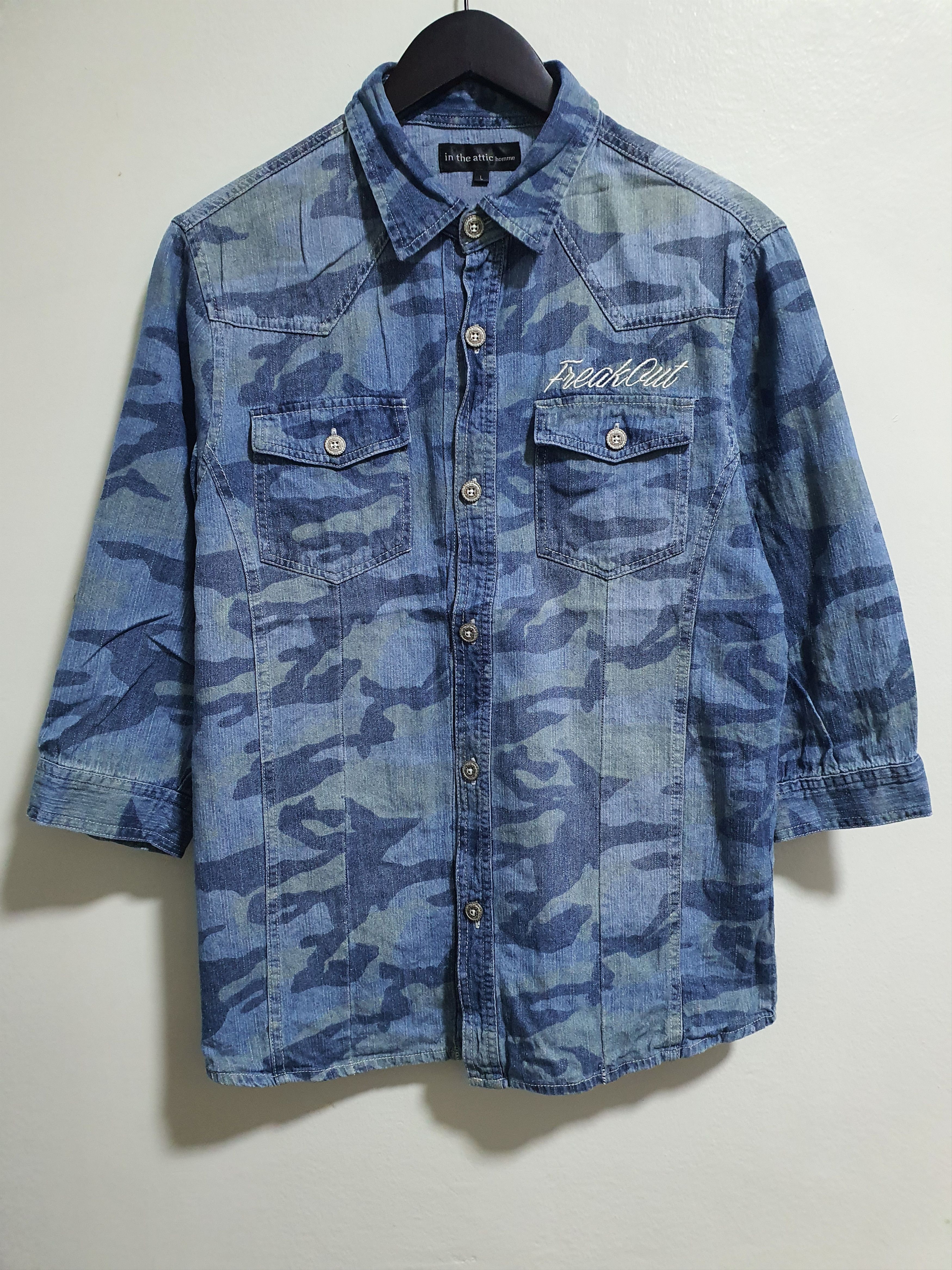 In The Attic × Japanese Brand IN THE ATTIC 20/27 CAMOU 3 QUARTER SLEEVE SHIRT Size L / US 10 / IT 46 - 1 Thumbnail