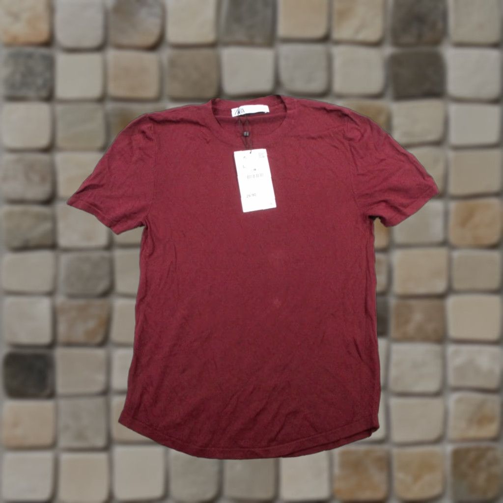 Zara Zara Shirt Womens L Red Knit Pullover Crew Neck Casual Basic Cotton Knit Short Sleeve T-Shirt - 80s? Size L / US 10 / IT 46 - 1 Thumbnail