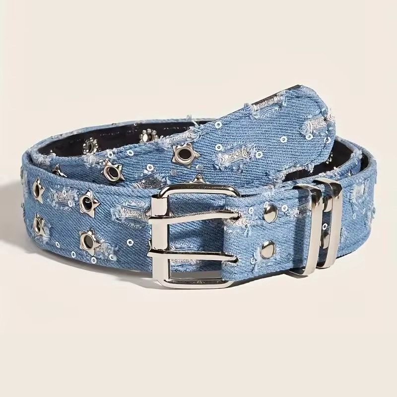 Japanese Brand Denim Girdle HipHop Y2k Star Hollowed Pin Buckle Belt Size 36 - 3 Thumbnail