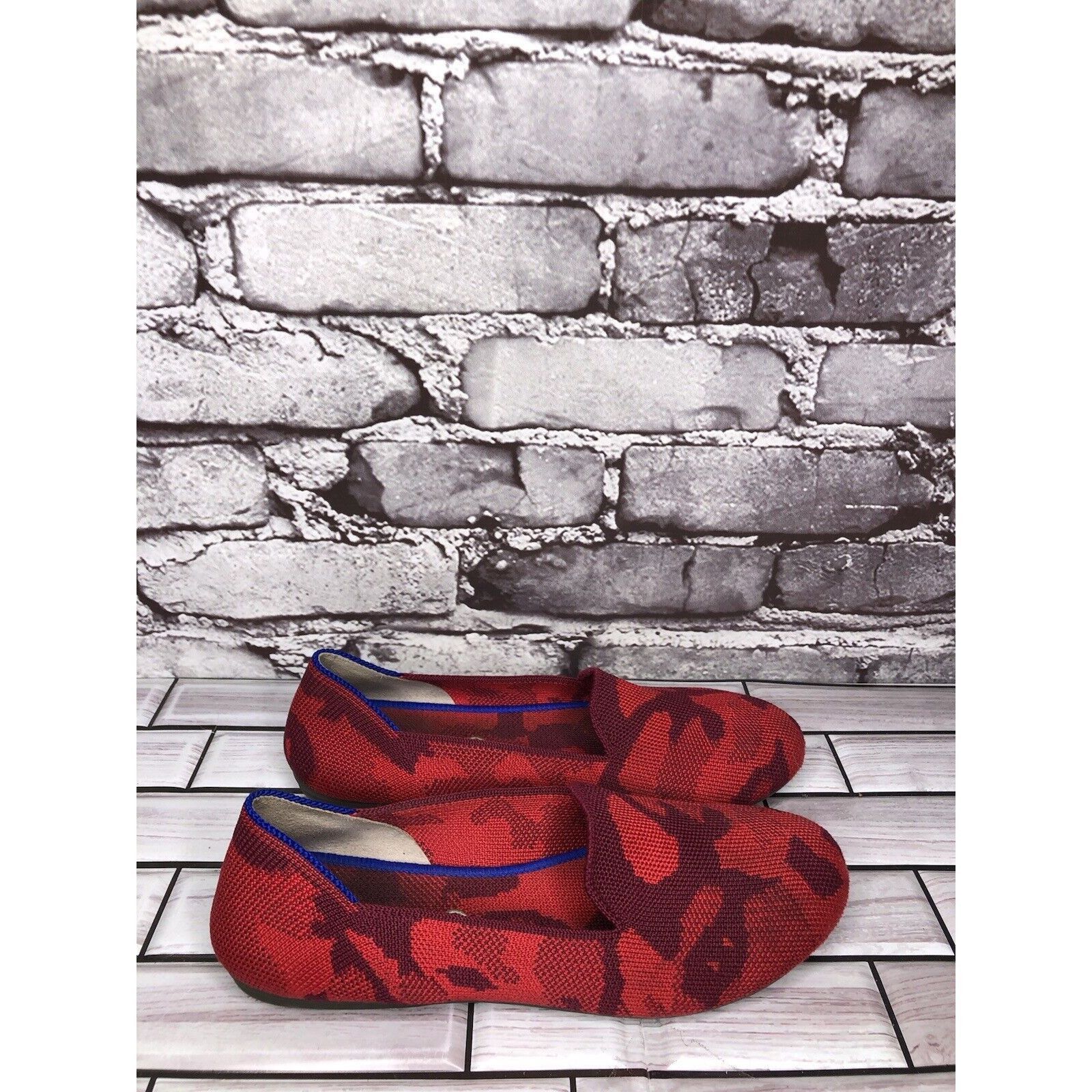 Other Rothy’s Red Camo Fabric Knit Round Toe Slip On Flats Shoes W Size US 4.5 / IT 34.5 - 3 Thumbnail