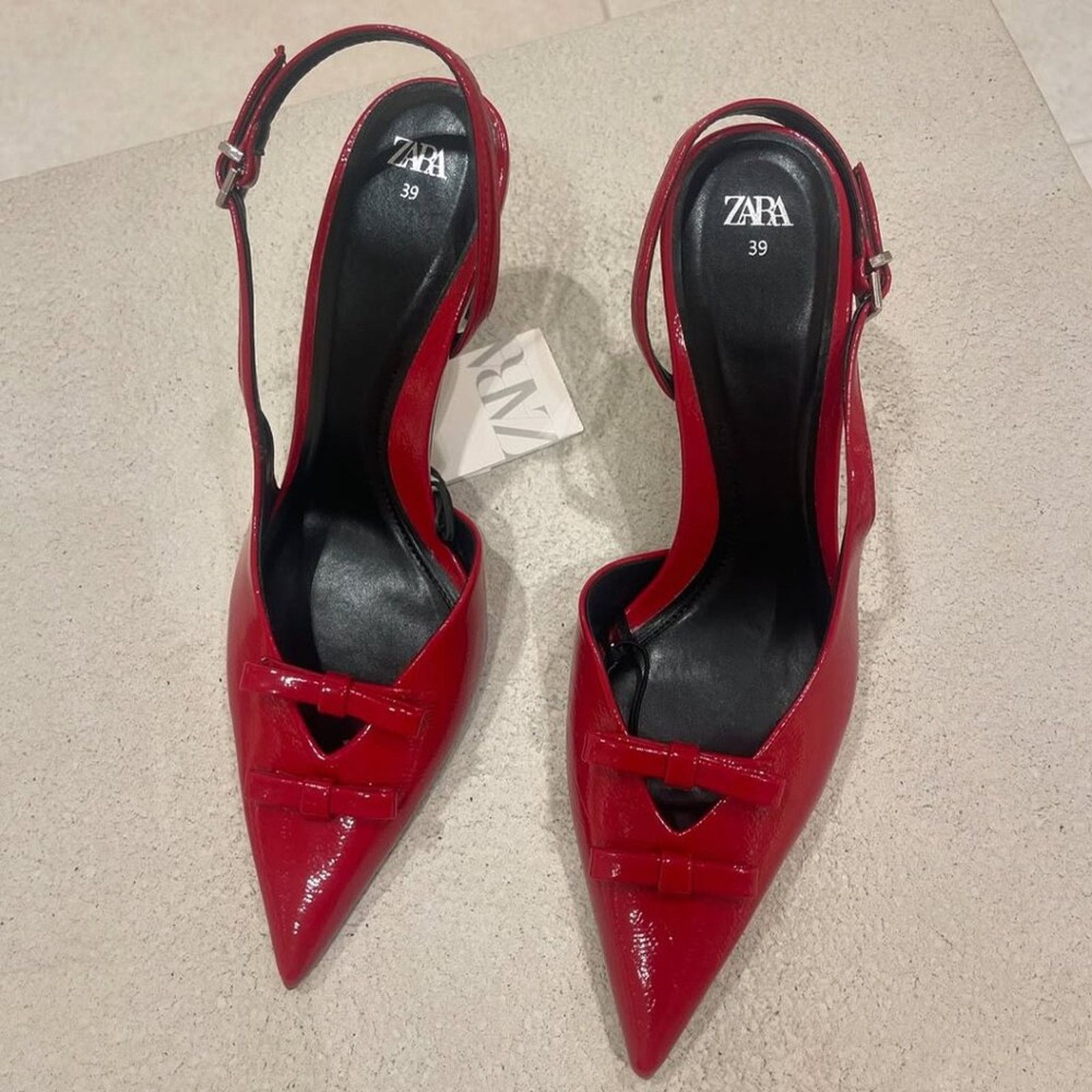Zara Zara Red Bow Slingback Heels Pointed Toe NWT Size US 9 / IT 39 - 18 Thumbnail