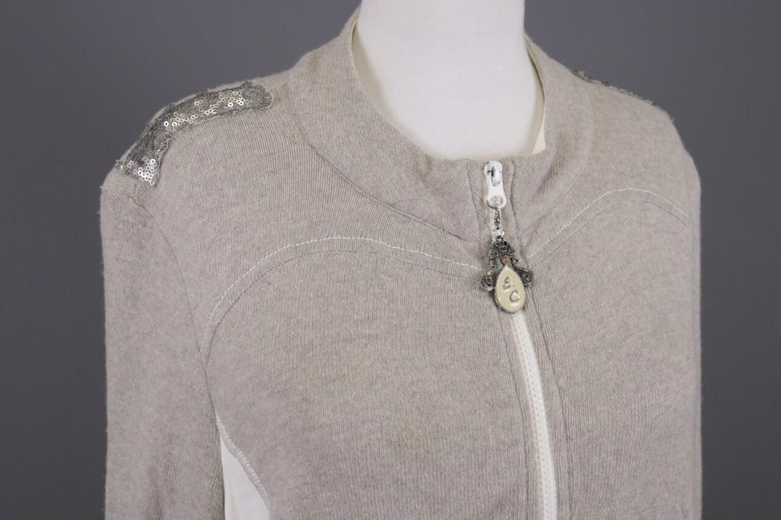Designer Elisa Cavaletti Gray Full Zip Embroidered Sweater Size XL Size XL / US 12-14 / IT 48-50 - 5 Thumbnail