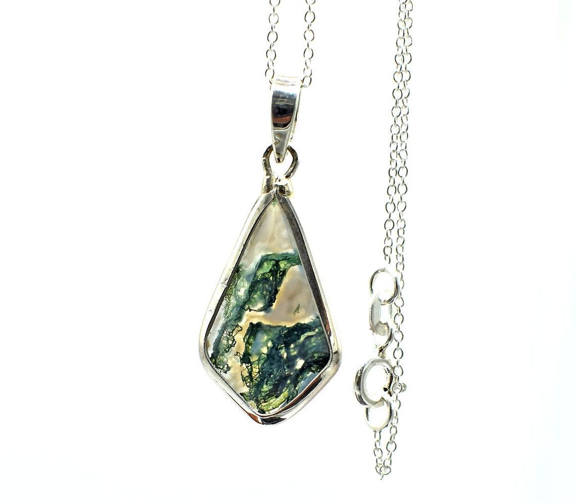 Handmade Kite Moss Agate 925 Sterling Silver Necklace, 15x30mm Size ONE SIZE - 1 Thumbnail