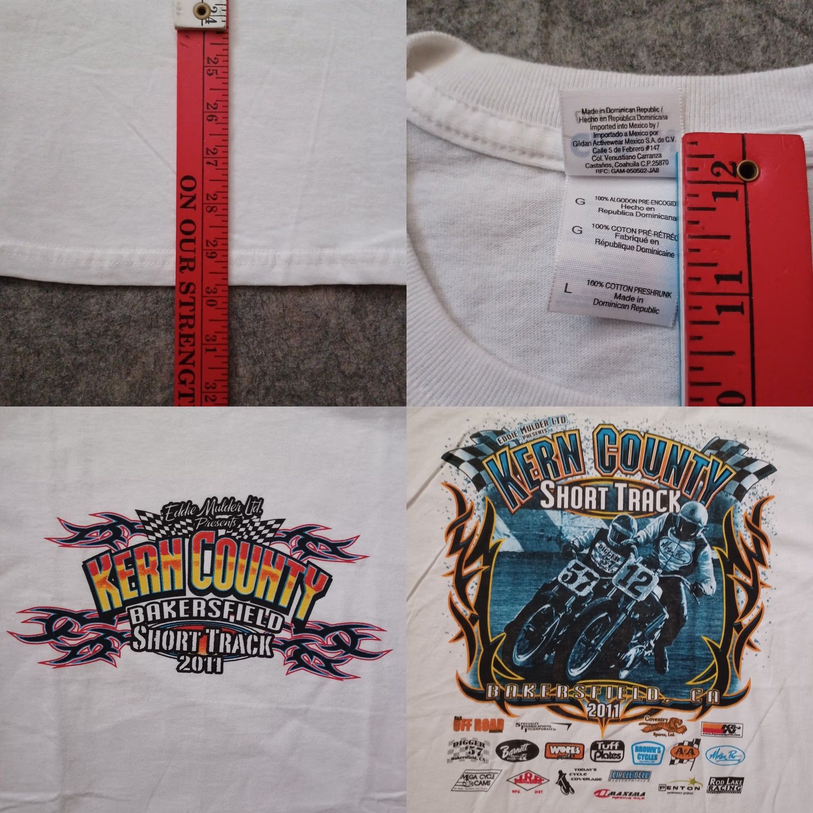 Gildan Kern County Bakersfield Short Track Mens T Shirt L White Biker Eddie Mulder 2011 Gildan Ultra Cotton Size US L / EU 52-54 / 3 - 8 Thumbnail