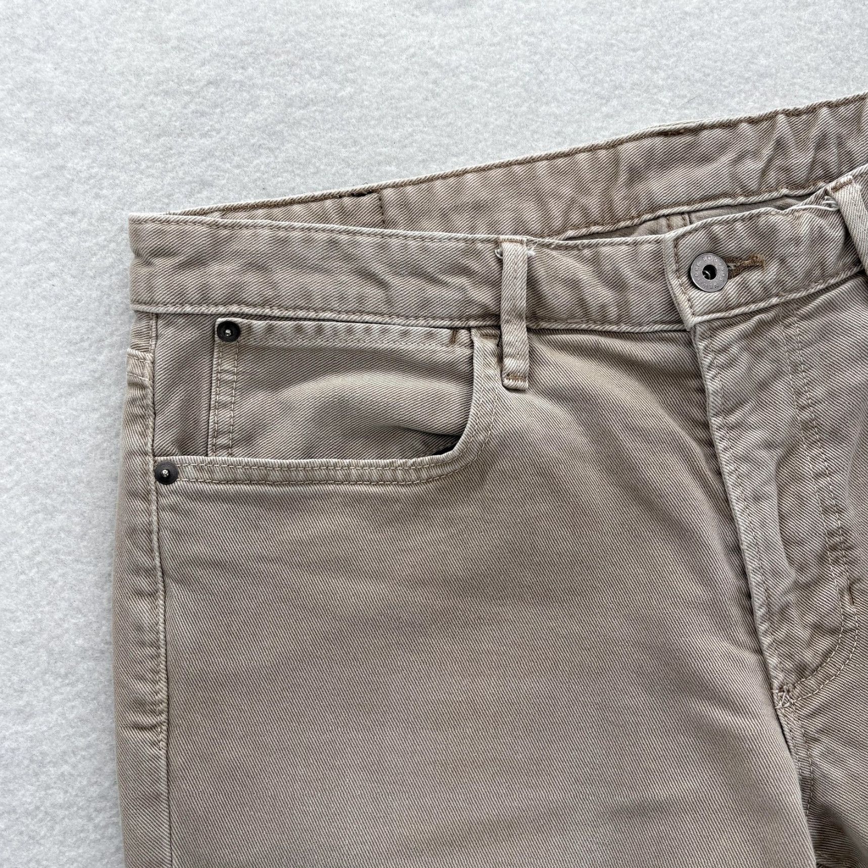 Bonobos Bonobos Jeans Mens Beige Light Wash Slim Tapered 5-Pocket Denim 35x34 Stretch Cotton Spandex Size US 35 - 3 Thumbnail
