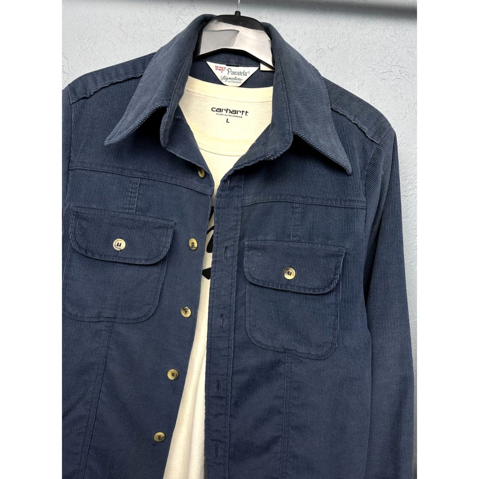 Levi's Levi's Panatela 70s Vintage Mens Corduroy Flannel Shirt M Blue Cotton Flannel Button-Up 70s Men's Shirt Size US M / EU 48-50 / 2 - 2 Thumbnail