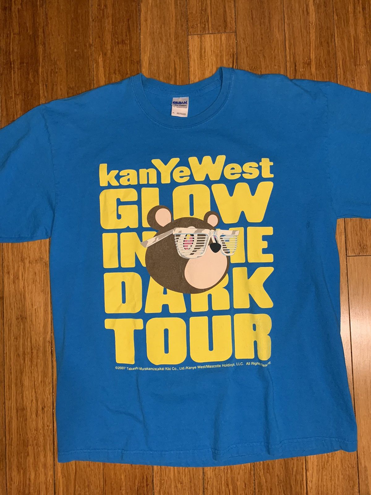 image of 2007 Kanye West Glow In The Dark Tour Tee in Blue, Men's (Size XL)