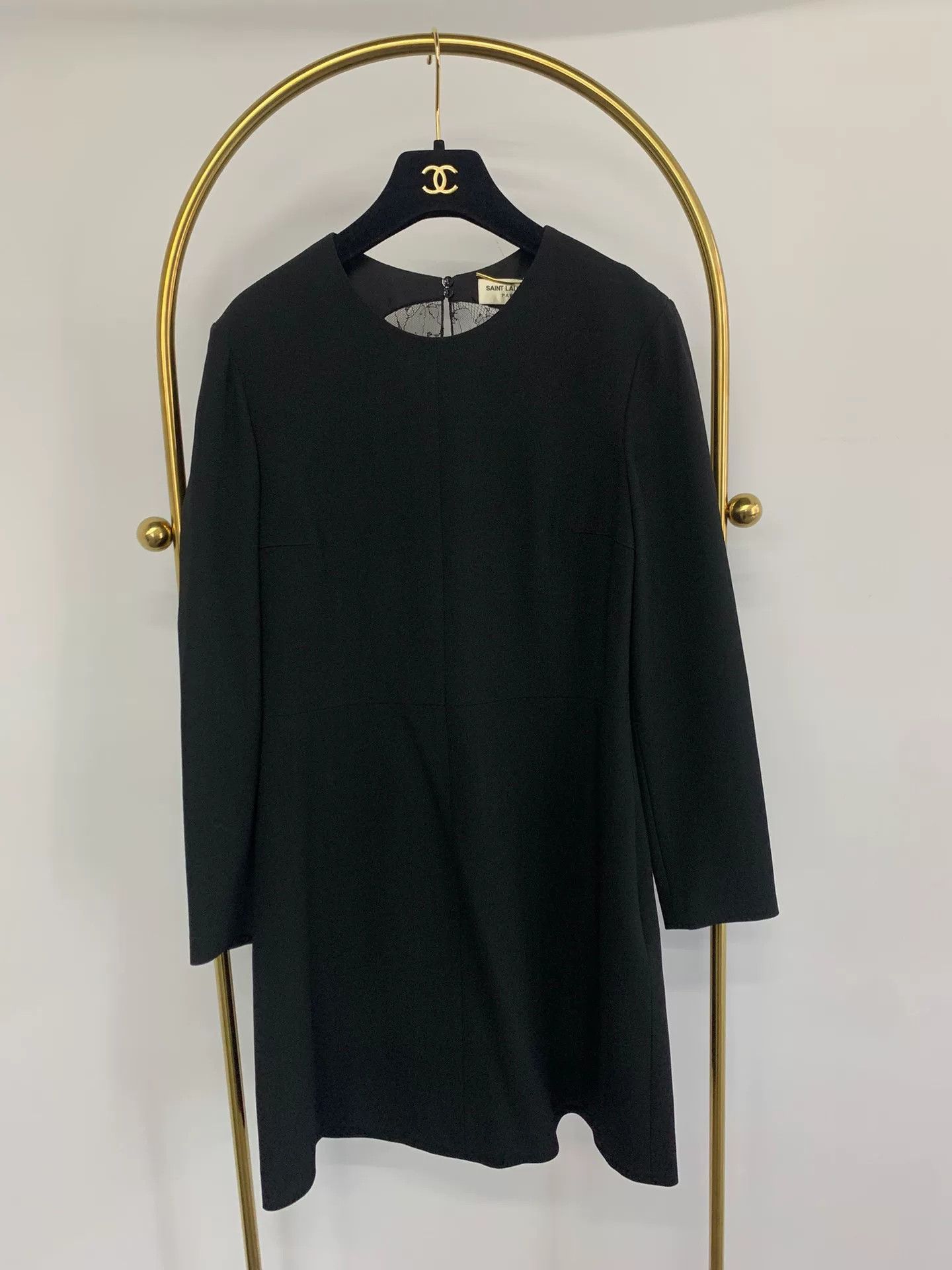 Saint Laurent Black Lace Long-Sleeve Dress - wpequipmentugltd.com