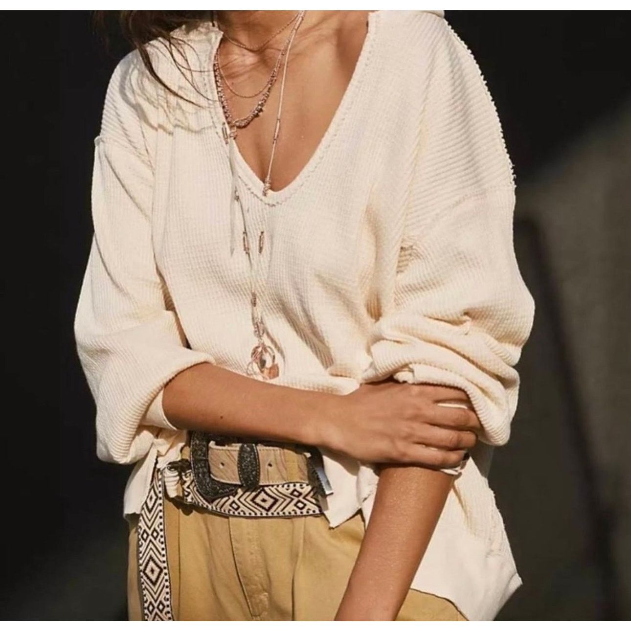 Free People Free People Santa Clara Waffle Knit Oversized Alabaster S Size S / US 4 / IT 40 - 7 Thumbnail