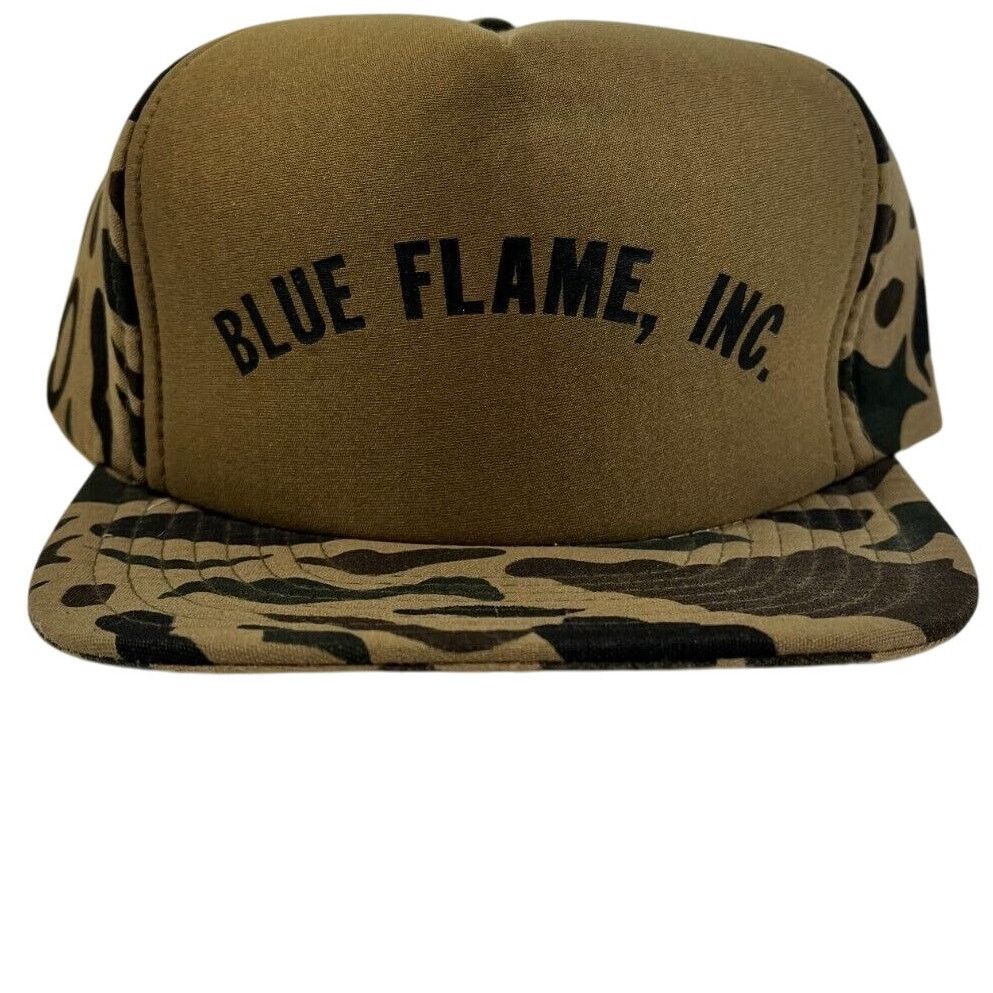 Vintage Vintage Blue Flame Camo Snapback Hat Classic Trucker Cap Size ONE SIZE - 1 Thumbnail