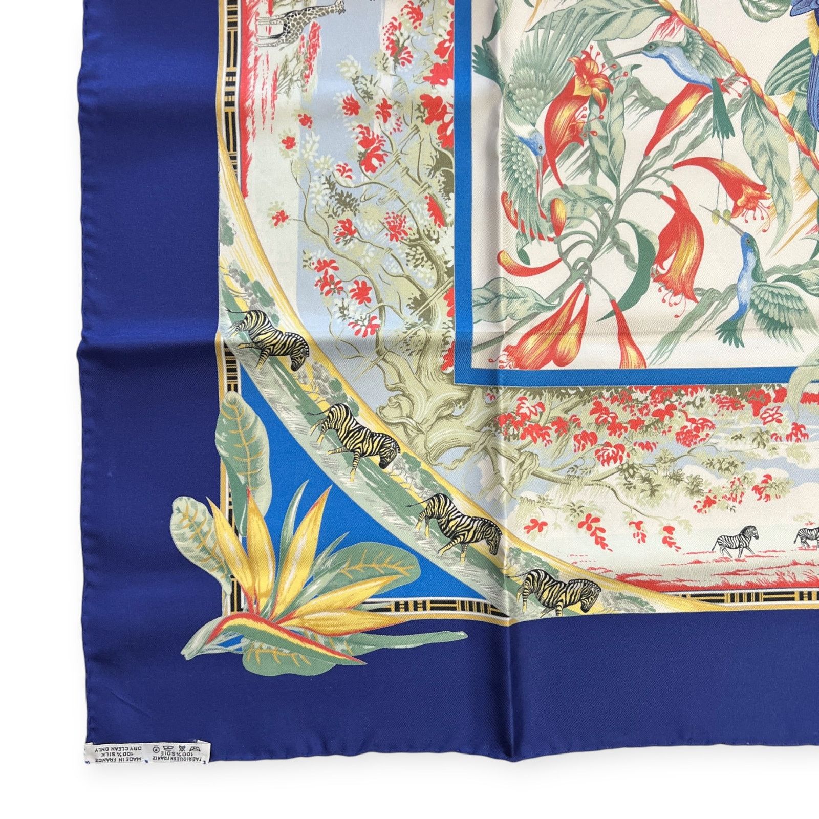 Hermes Hermes Tropiques 90 Silk Scarf Blue Tropical Bird Size ONE SIZE - 15 Thumbnail