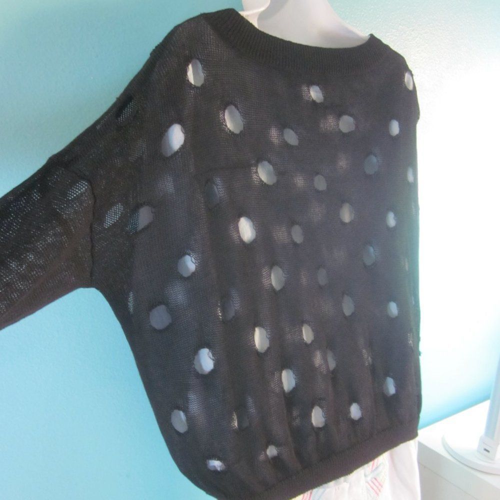 Vince Vince Womens Black Linen Knit Pullover Sweater Size M with Hole Pattern Detail Size M / US 6-8 / IT 42-44 - 5 Thumbnail
