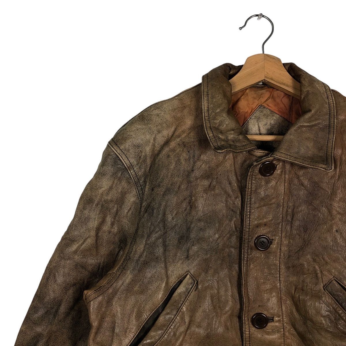 Japanese Brand 🔥90’s Vintage Leather Jacket Inspector Wear Cargo Pocket Size US M / EU 48-50 / 2 - 7 Thumbnail