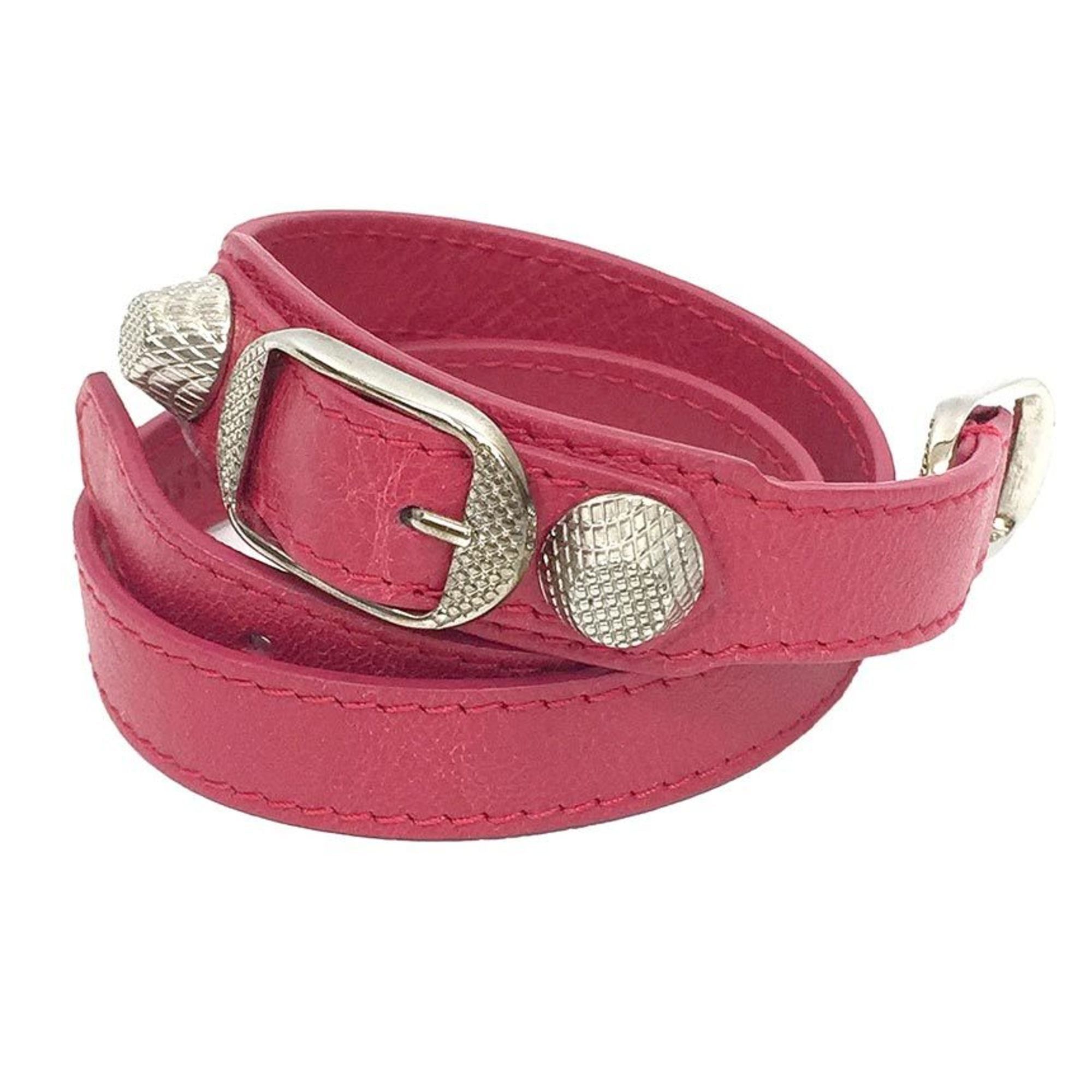 BALENCIAGA Giant Bracelet 236345 Leather Rose Pink x Silver