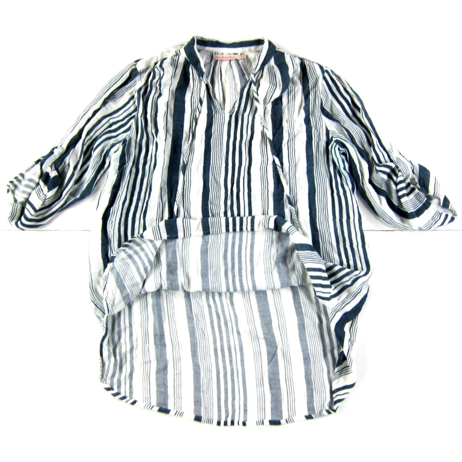 Vintage Fresh Produce Blouse M/L 3/4 Sleeve V-Neck Tunic Blue White Stripe Rayon Womens Size M / US 6-8 / IT 42-44 - 5 Thumbnail
