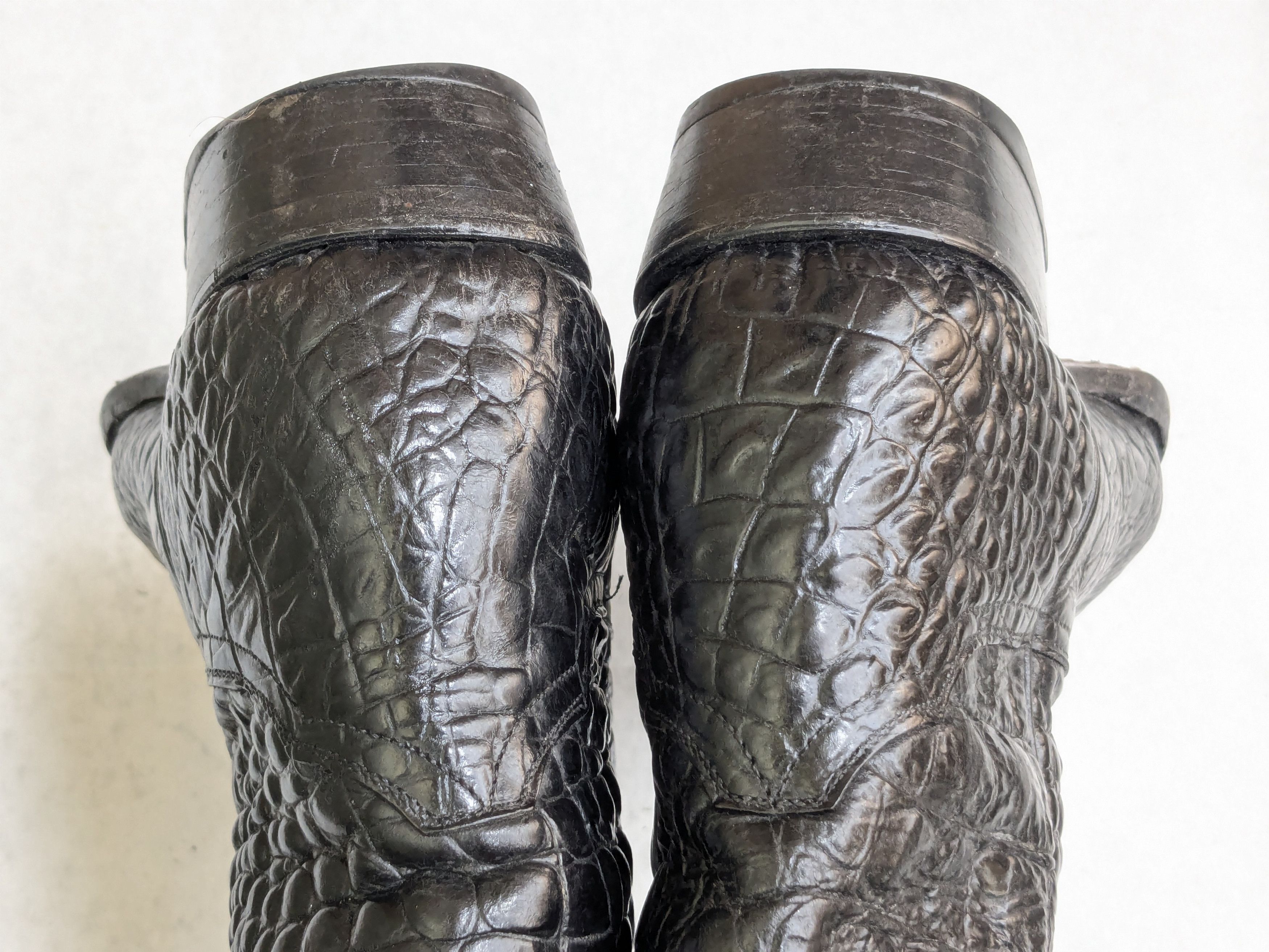 Vintage Cowboy Boots Black Alligator Leather 9 E Wide