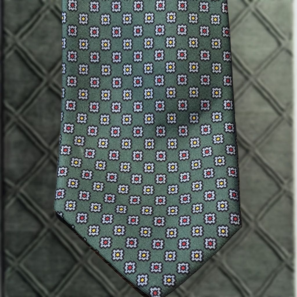 Vintage Brooks Brothers Neck Tie Mens Silk Green Geometric Pattern Square 56”, Men's