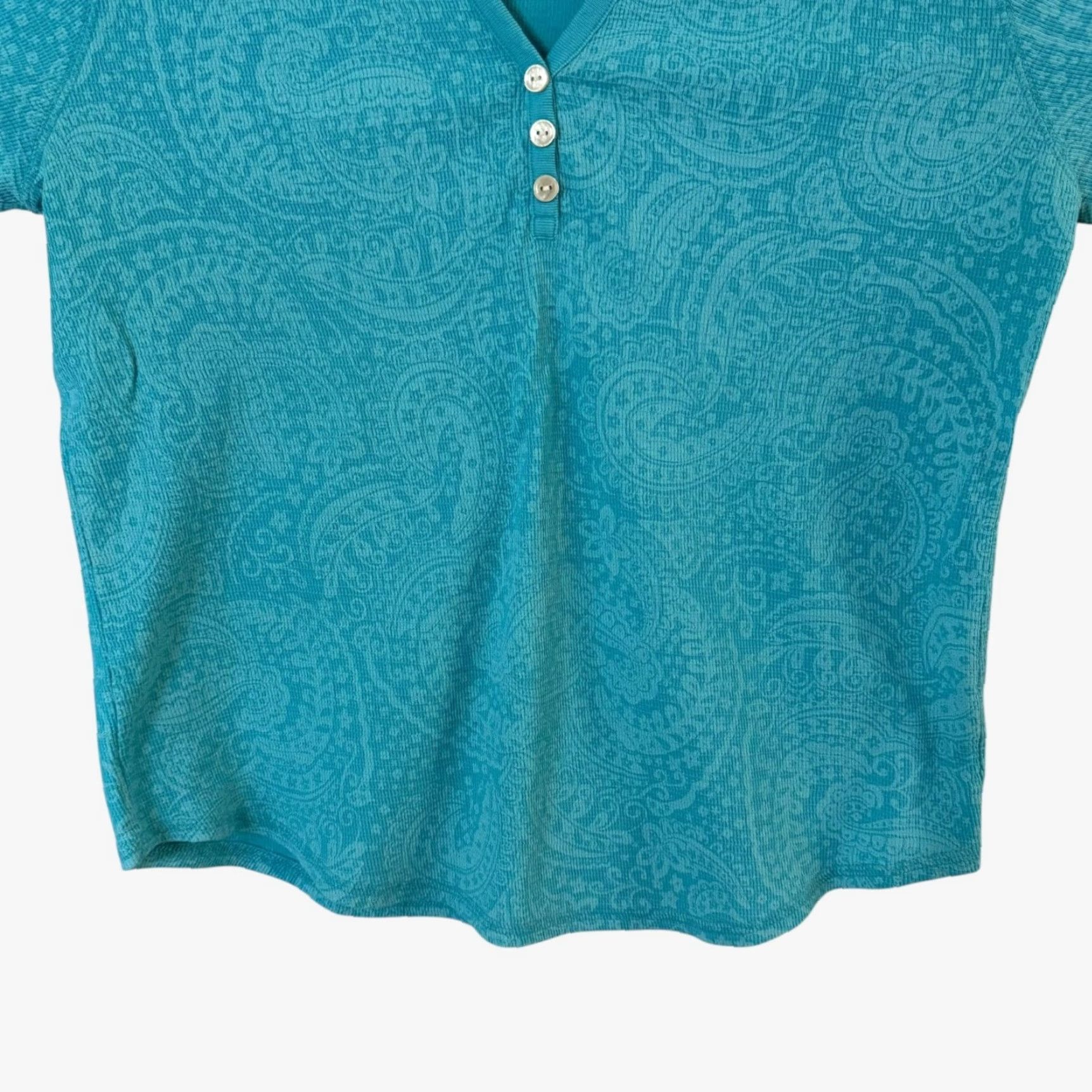 Vintage Fresh Produce 3/4 Sleeve Paisley Print V-Neck Henley Shirt Women's Large Blue Size L / US 10 / IT 46 - 6 Thumbnail