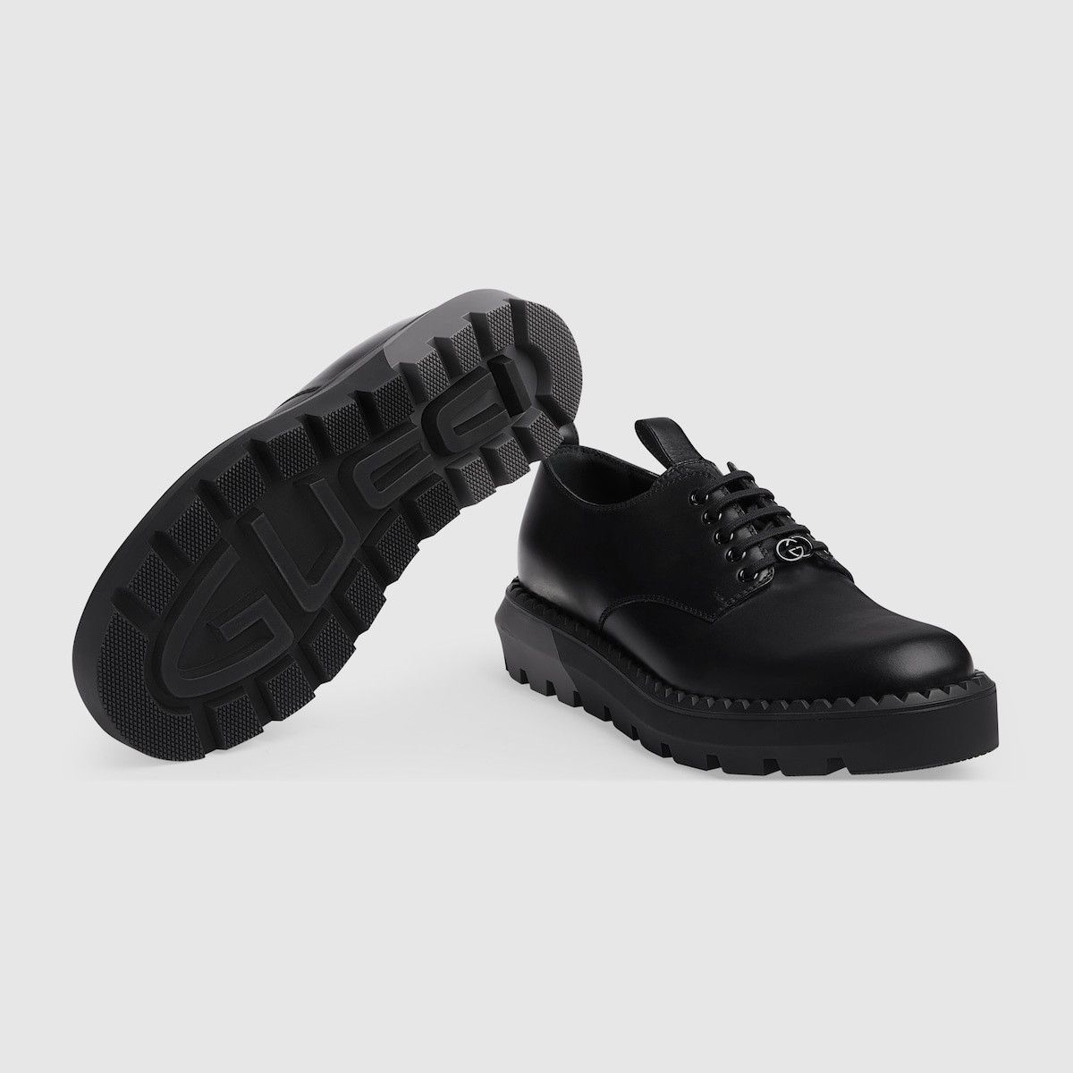 Gucci o1s1wg110225 Men's Interlocking G Lace-Up Shoes in Black Size US 6.5 / EU 39-40 - 6 Thumbnail