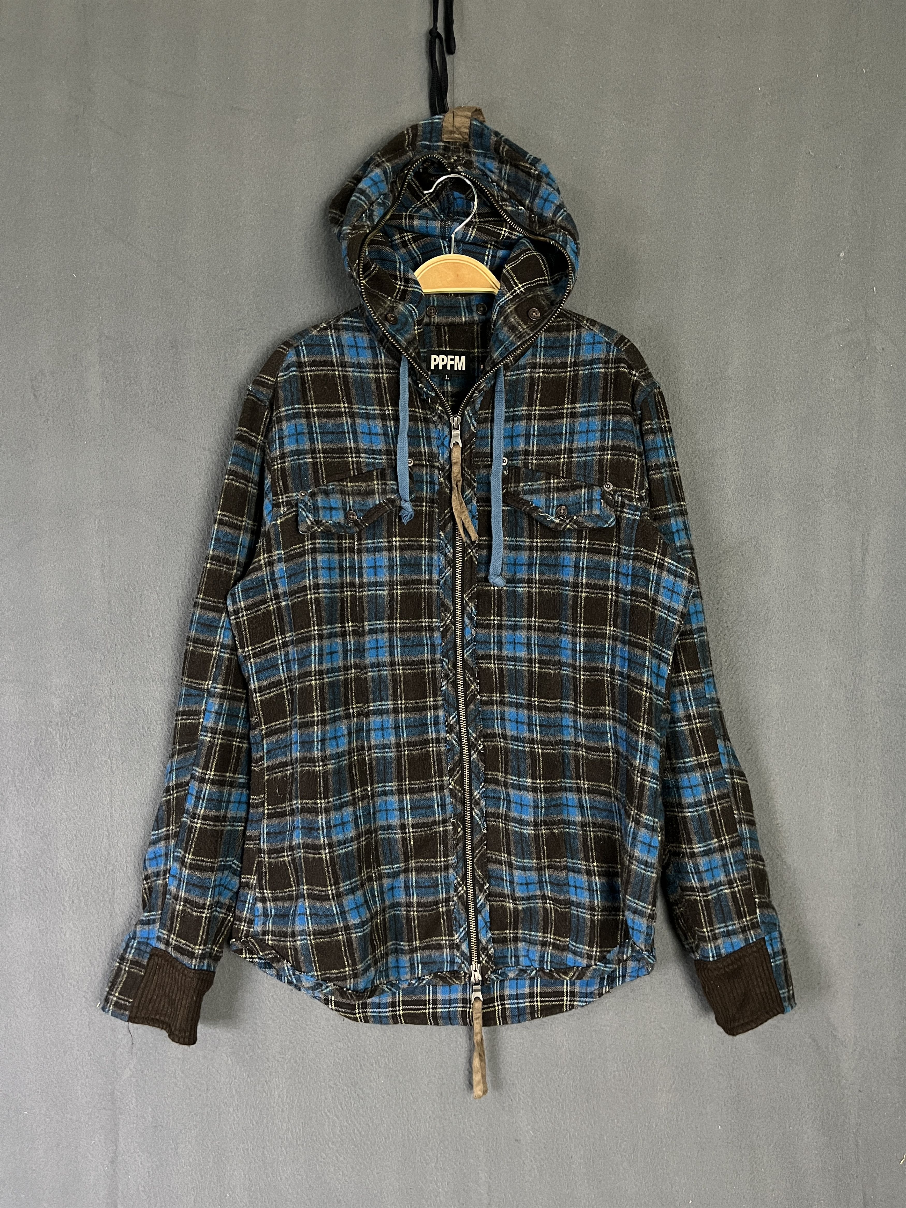 PPFM Plaid Zip Up Wool Hoodie