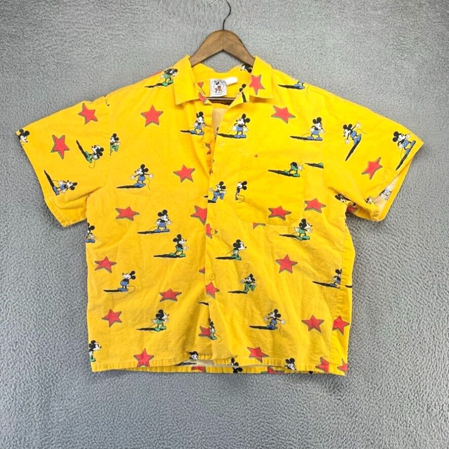 image of Vintage Mickey & Co Mouse Shirt Men's Large Yellow All Over Stars Usa Disney 90's in White