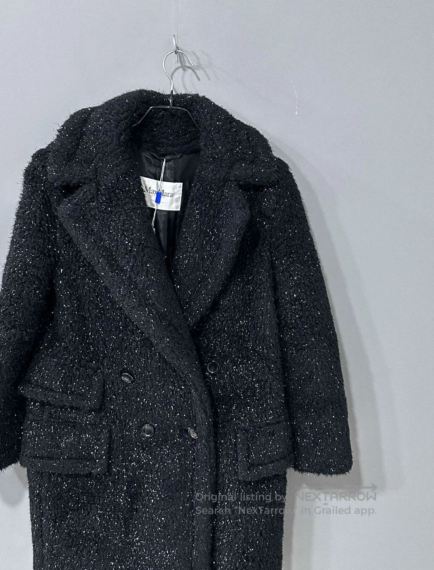 Max Mara black teddy coat with silver threads. Size M / US 6-8 / IT 42-44 - 2 Thumbnail
