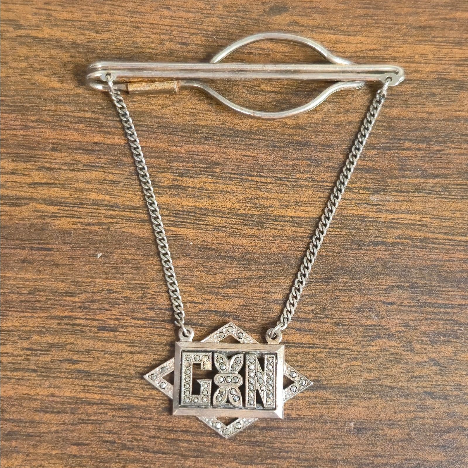 Vintage Vintage Art Deco Sterling Tie Bar Clasp with Pendant Size ONE SIZE - 1 Thumbnail