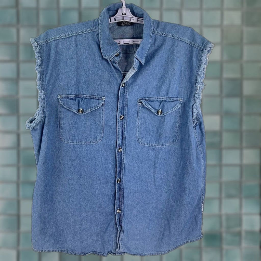 Denime VINTAGE Biker's Edge Denim Shirt Button-Up Men 4XL Blue Slim Fit Casual Shirt Size US XXL / EU 58 / 5 - 1 Thumbnail